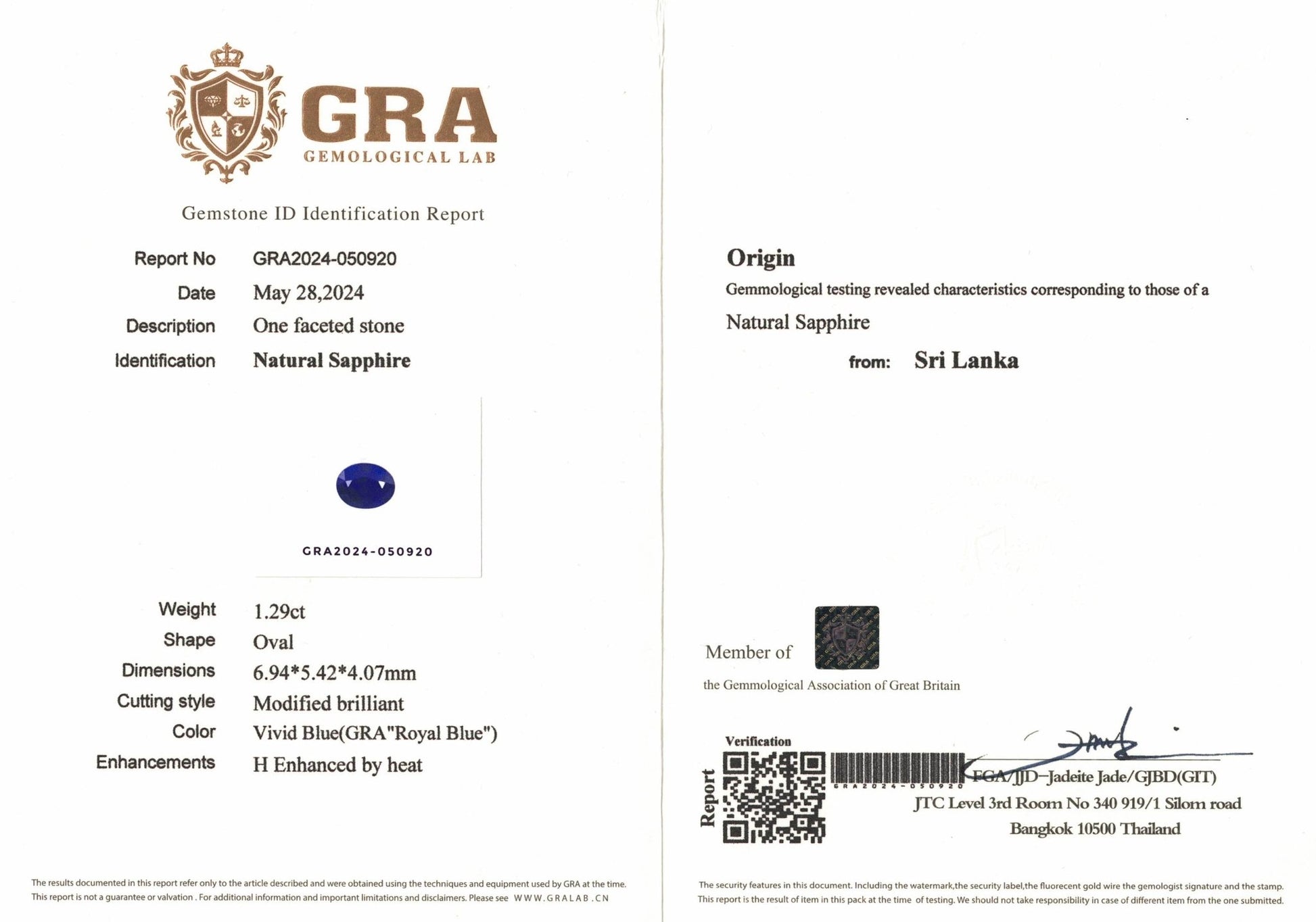 1.29ct Royal Blue Sapphire - The Sapphire Merchant