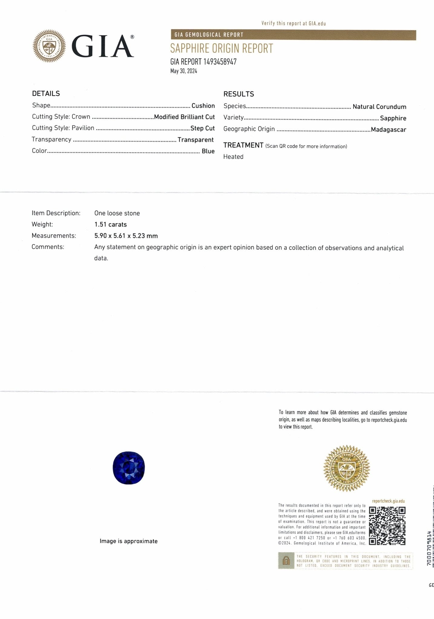 1.51ct Royal Blue Sapphire - The Sapphire Merchant