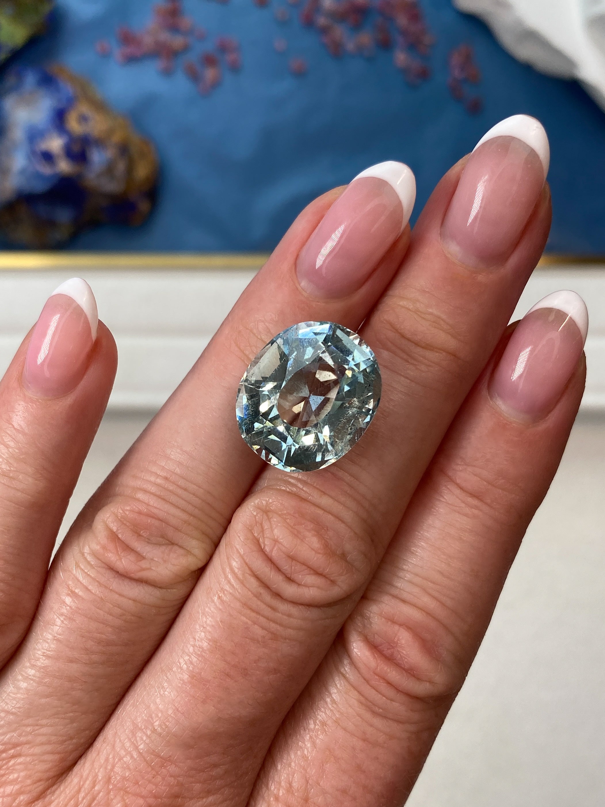 16.22ct Aquamarine Oval Cut on Hand