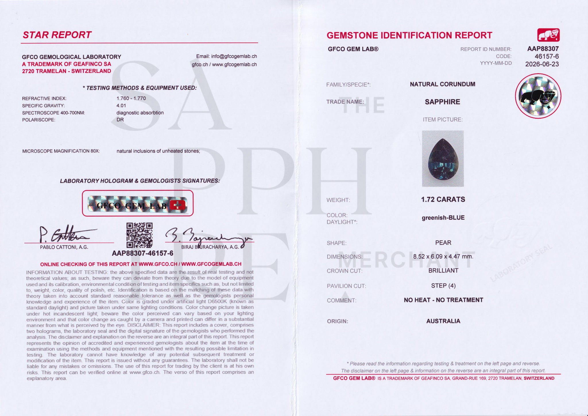 1.72ct Australian Sapphire Unheated