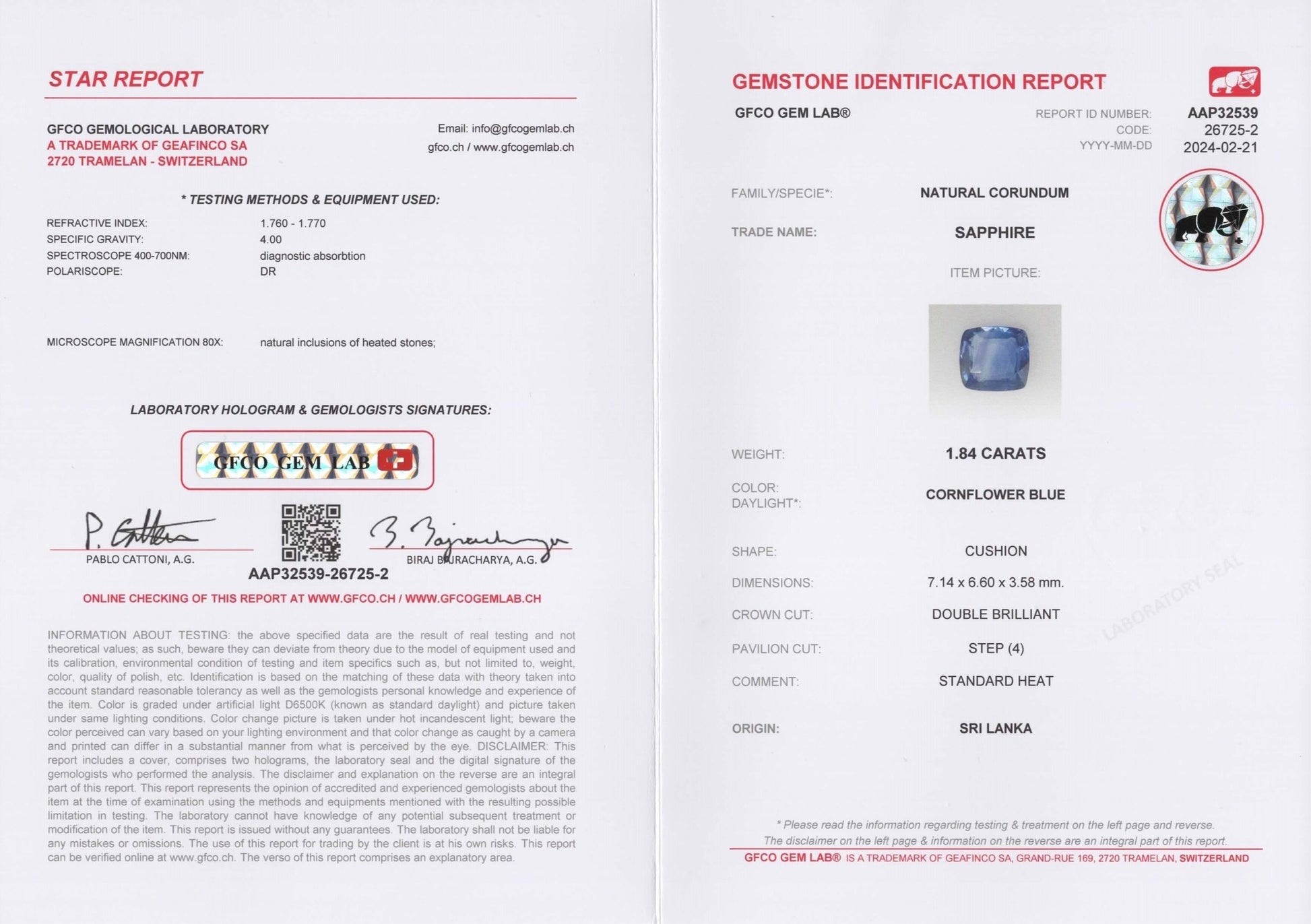 1.84ct Cornflower Blue Sapphire - The Sapphire Merchant