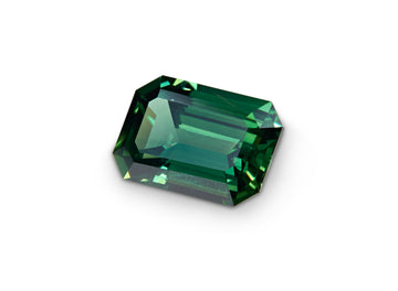 2.01ct Green Australian Sapphire Emerald cut on a white background to show clarity.