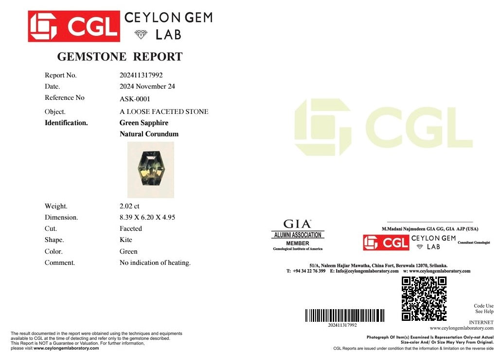 2.02ct Kite Cut Green Sapphire