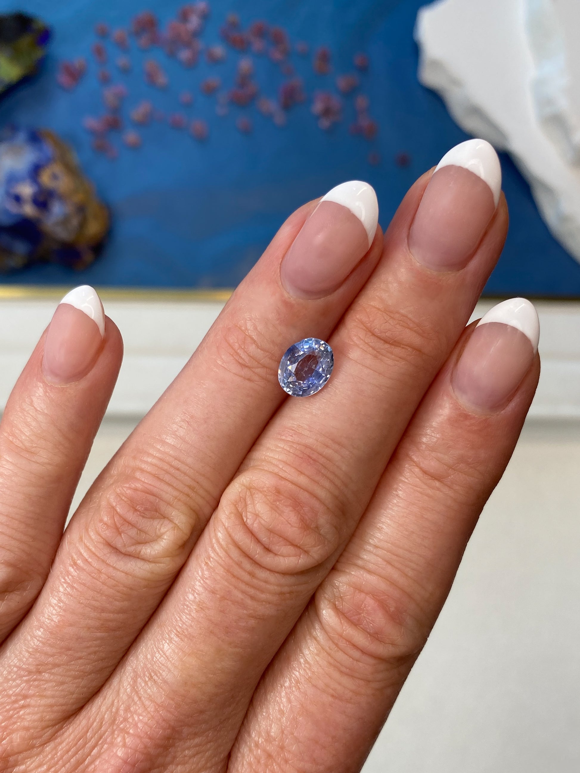 2.15ct Pastel Blue Sapphire Oval Cut on Hand