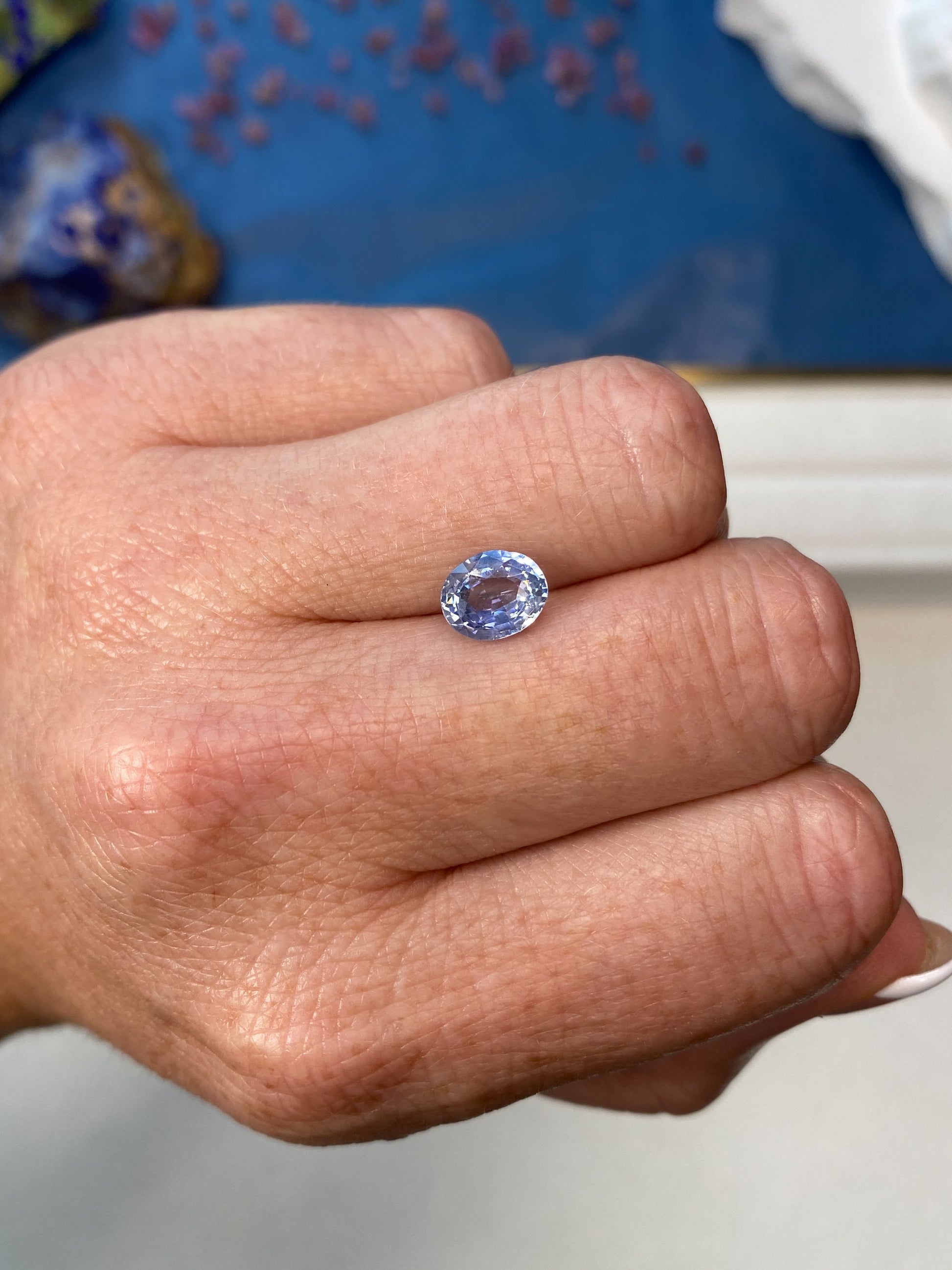 2.15ct Pastel Blue Sapphire Oval Cut On Hand