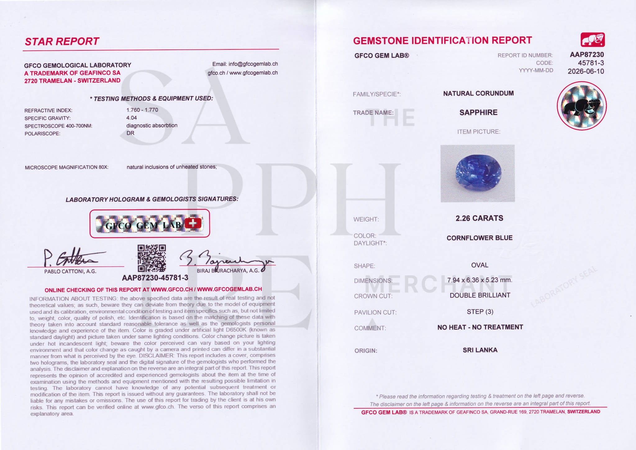 2.26ct Cornflower Blue Sapphire Unheated