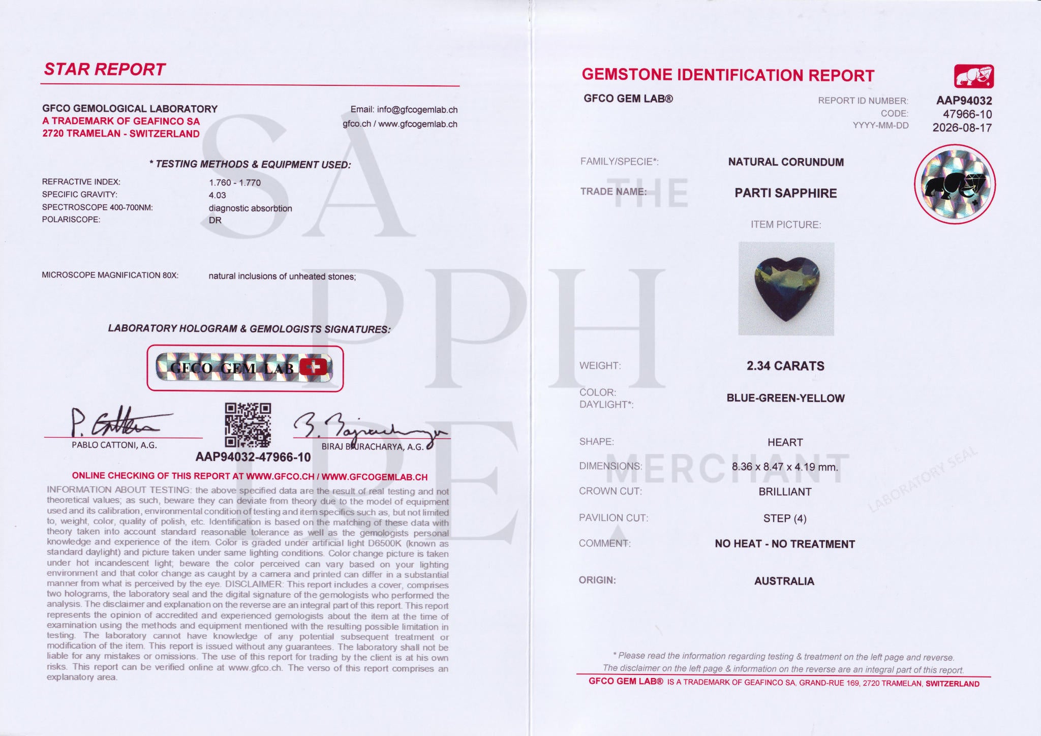 2.35ct Parti Sapphire Heart Cut Australia Origin