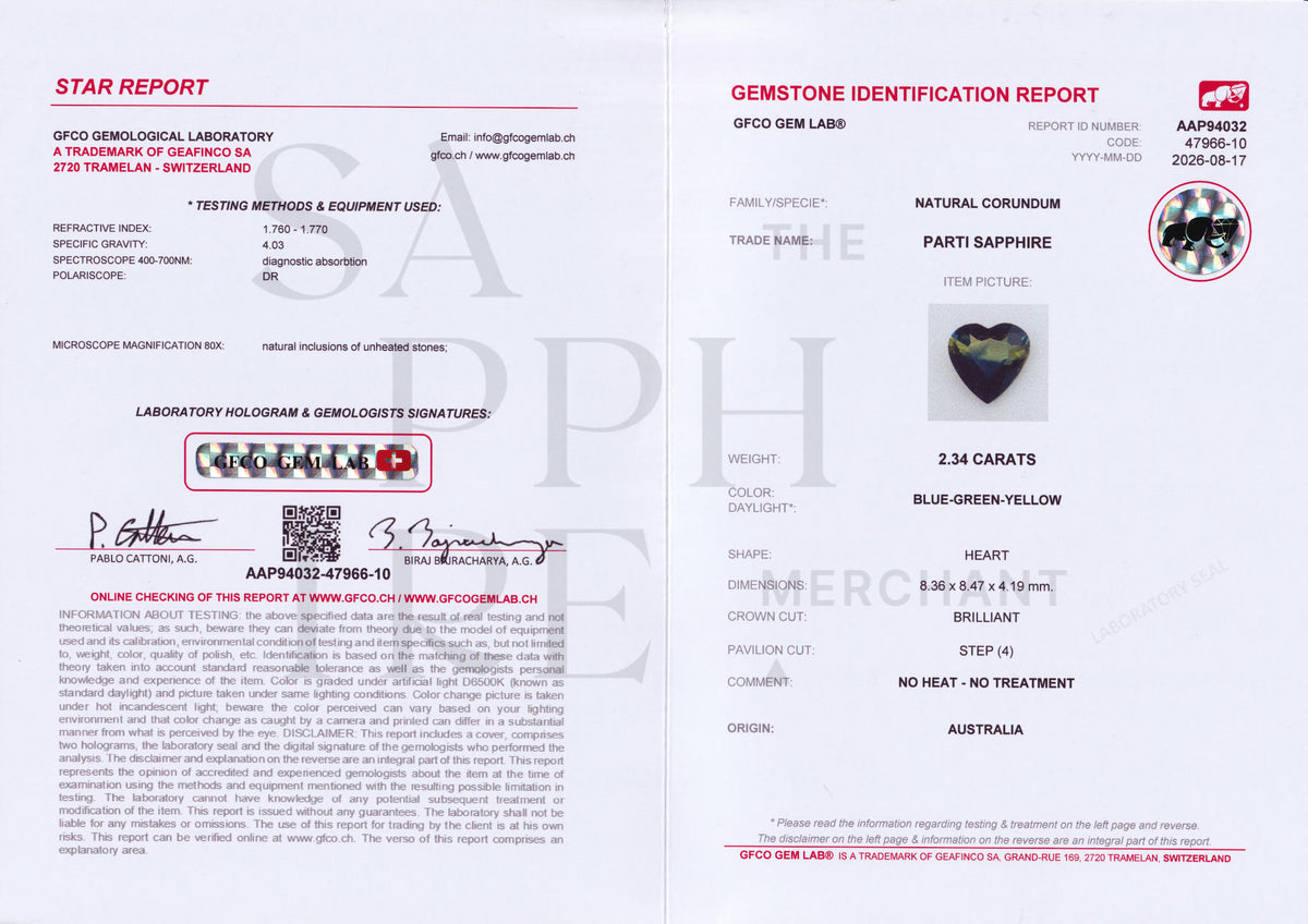 2.35ct Parti Sapphire Heart Cut Australia Origin
