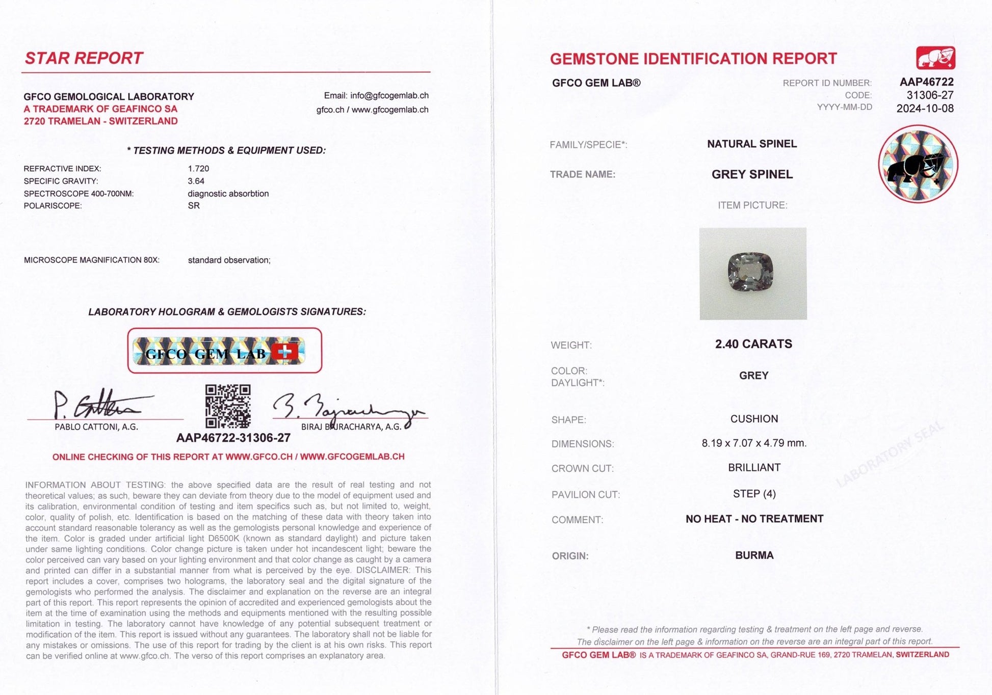 2.40ct Burmese Silver Spinel - The Sapphire Merchant