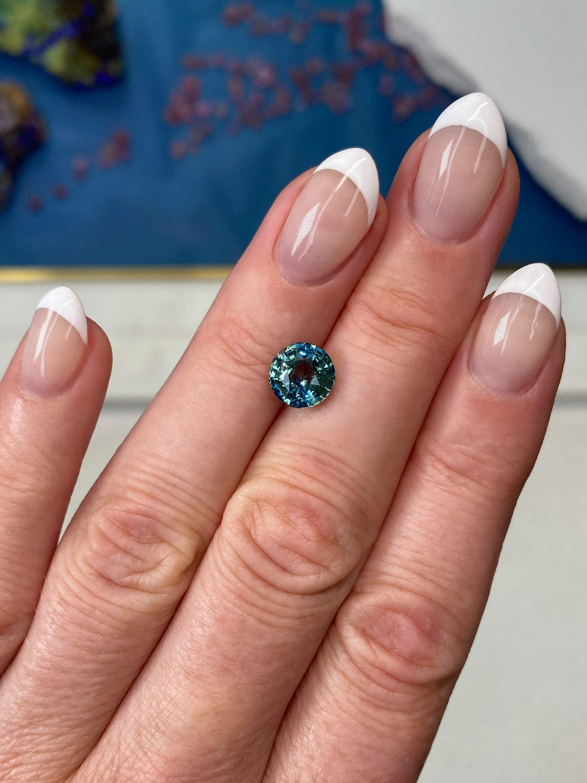 2.50ct Greenish Blue Teal Sapphire Round Brilliant Cut