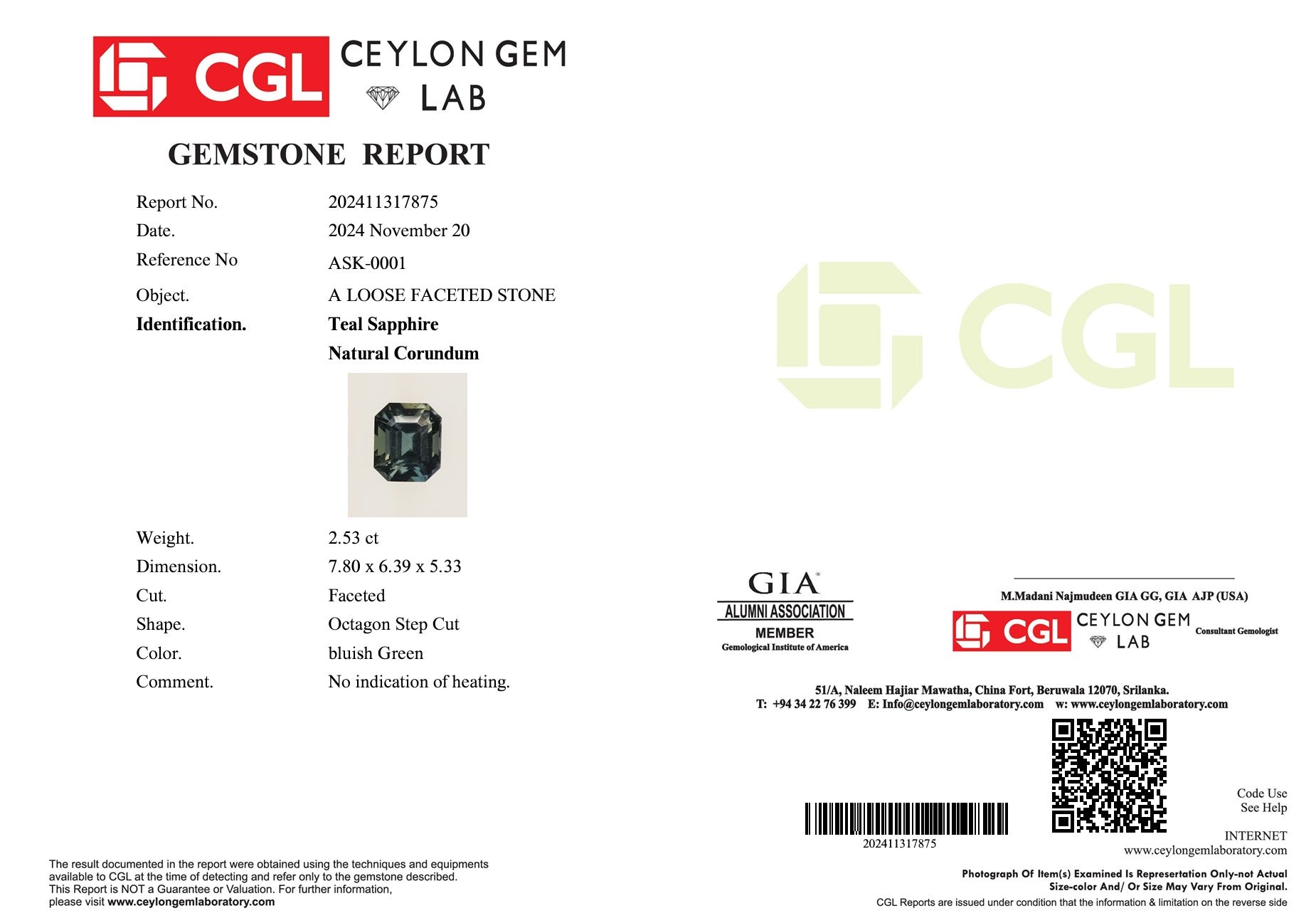 2.53ct Bluish Green Sapphire - The Sapphire Merchant
