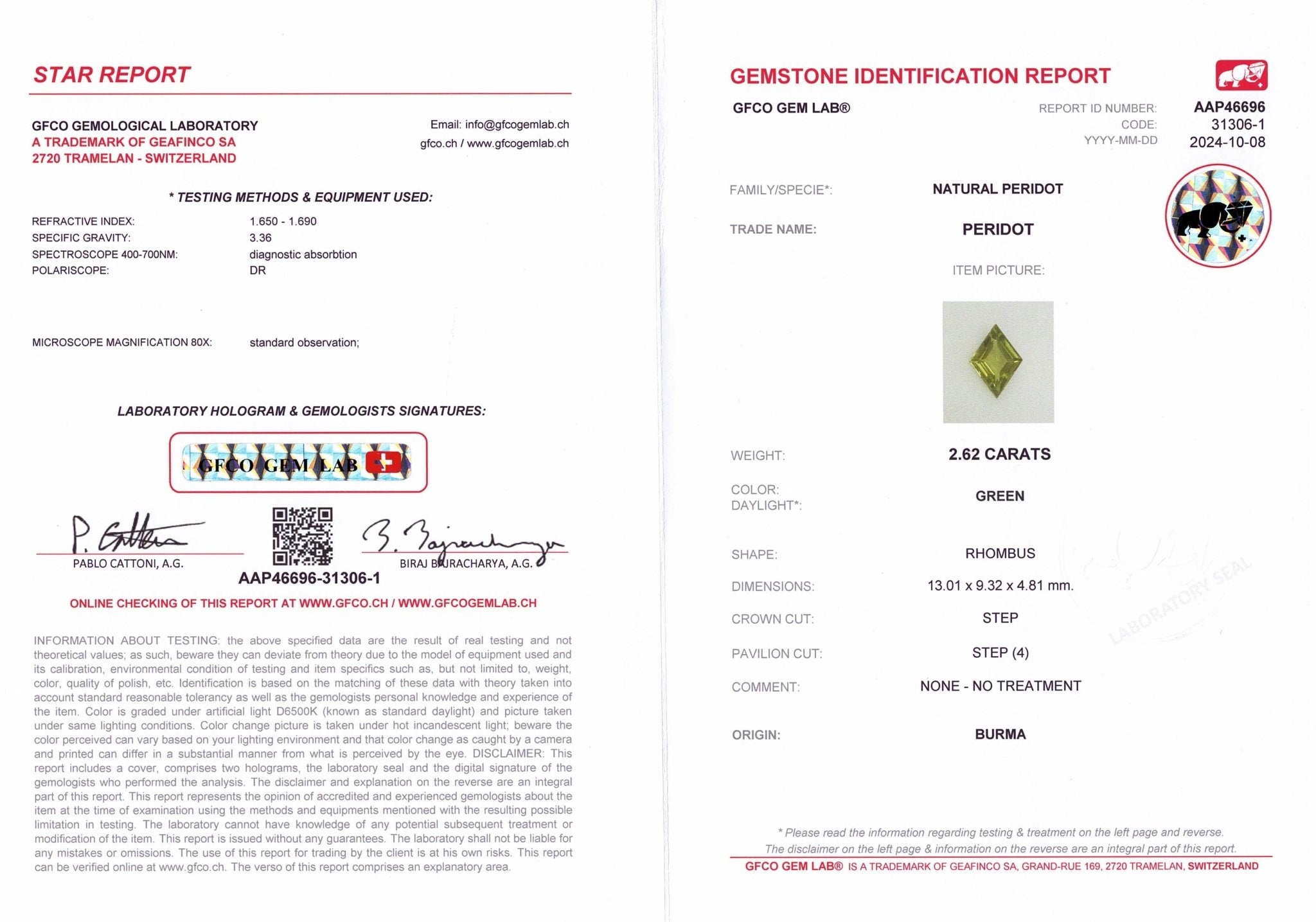 2.62ct Burmese Peridot - The Sapphire Merchant