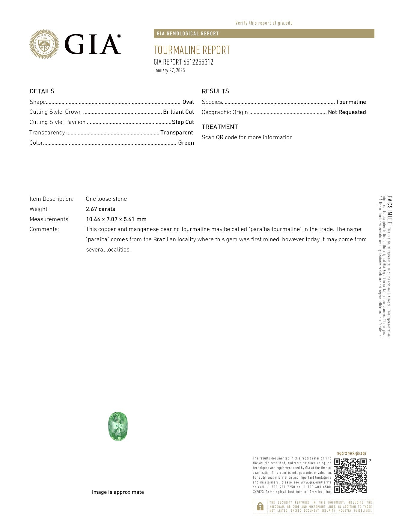 2.67ct Paraiba Tourmaline Oval Cut GIA Report