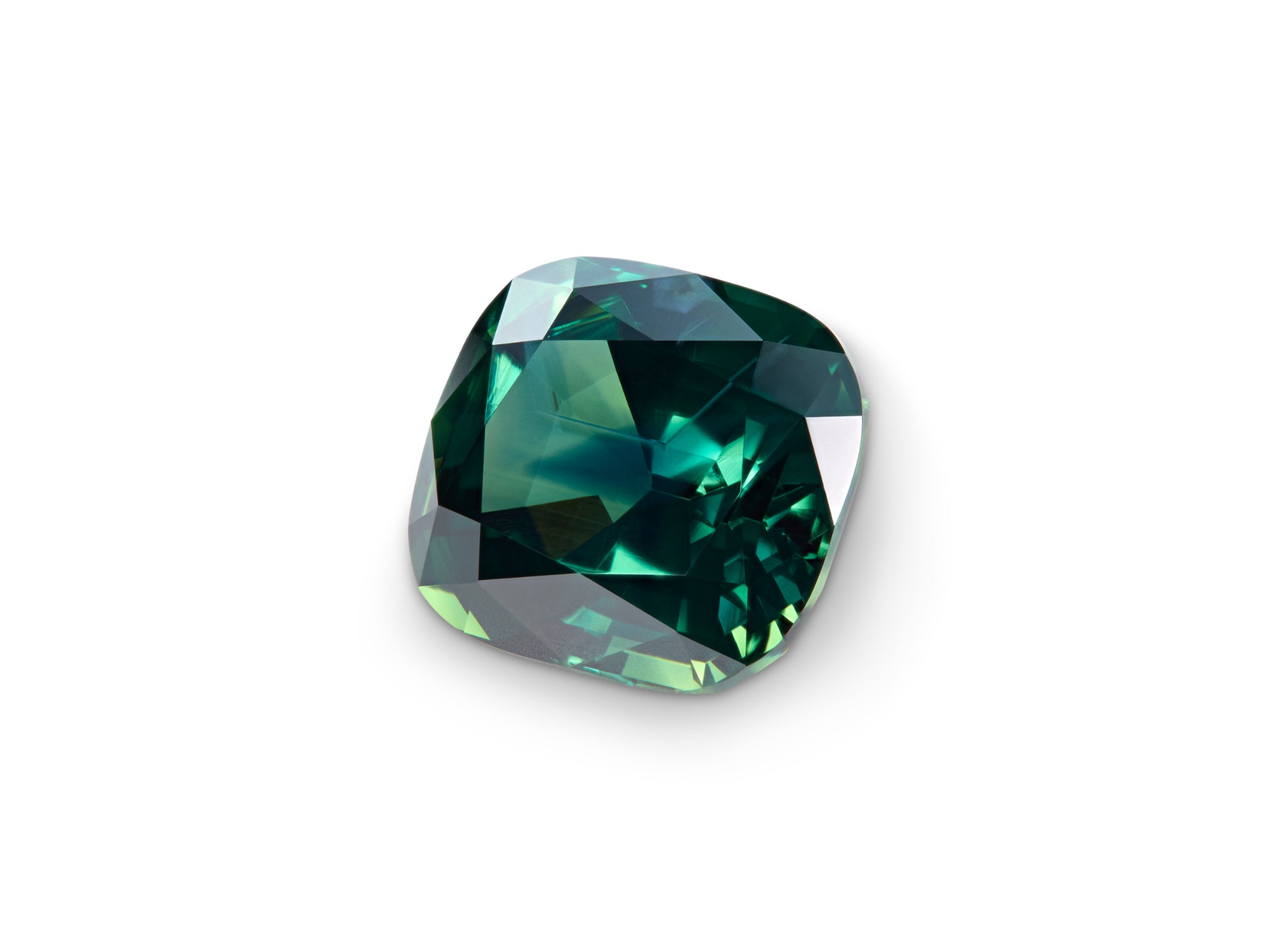 2.72ct Green Sapphire Cushion Cut Australia Origin on white background to show clarity
