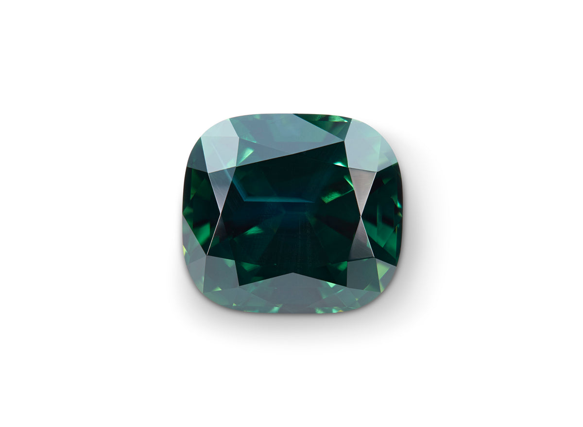 2.72ct Green Sapphire Cushion Cut Australia Origin on white background to show clarity
