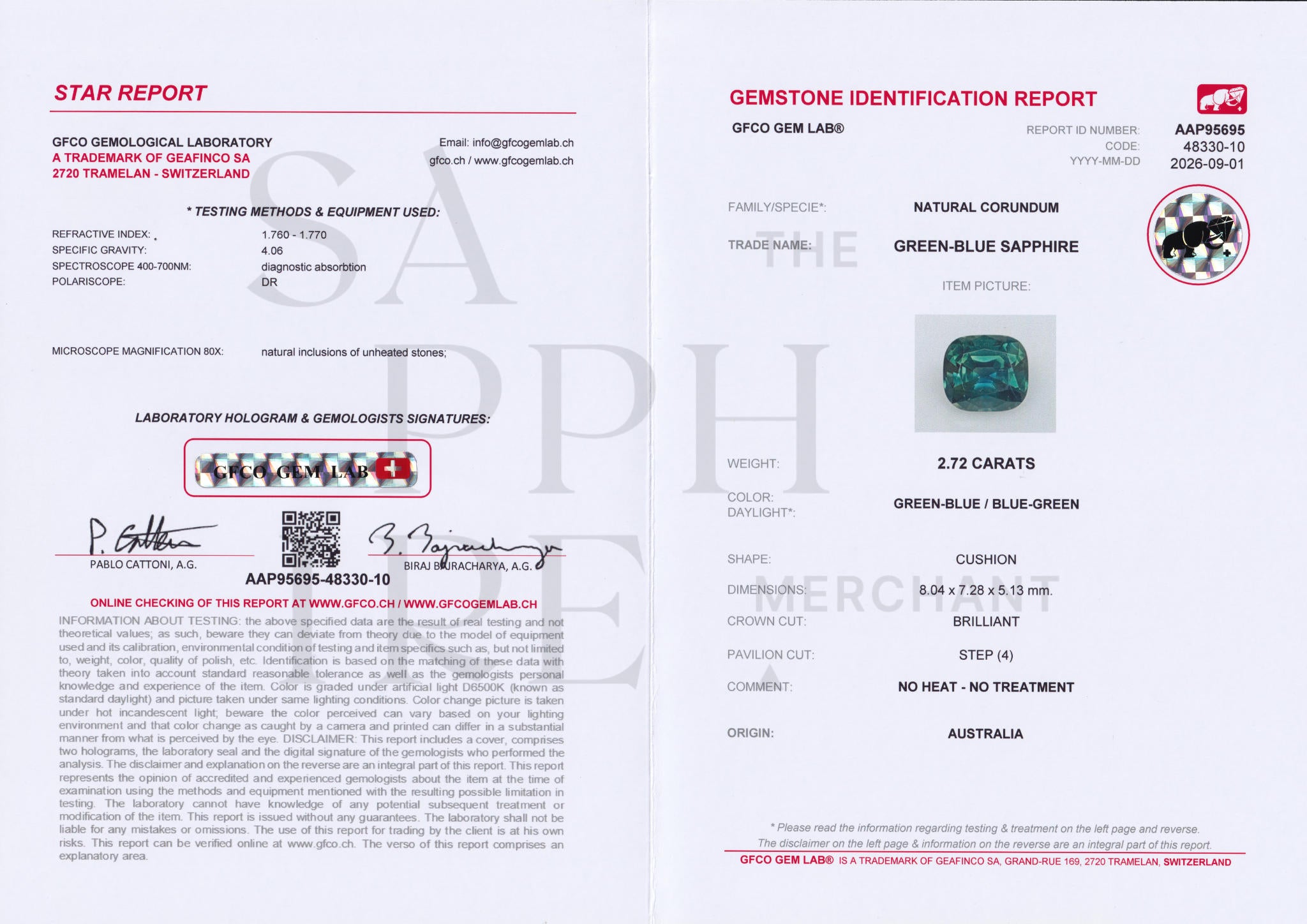 2.72ct Green-Blue Australian Sapphire Unheated