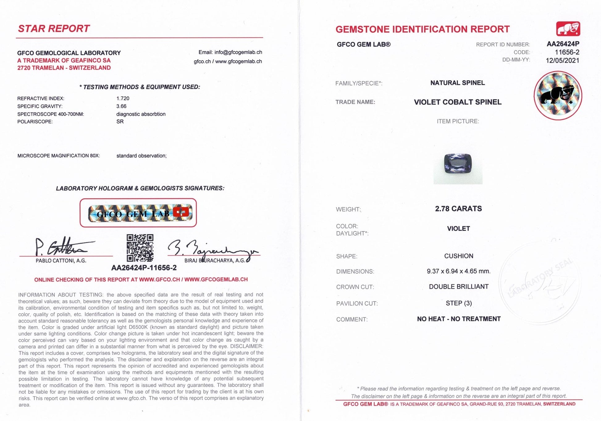 2.78ct Cobalt Violet Spinel - The Sapphire Merchant