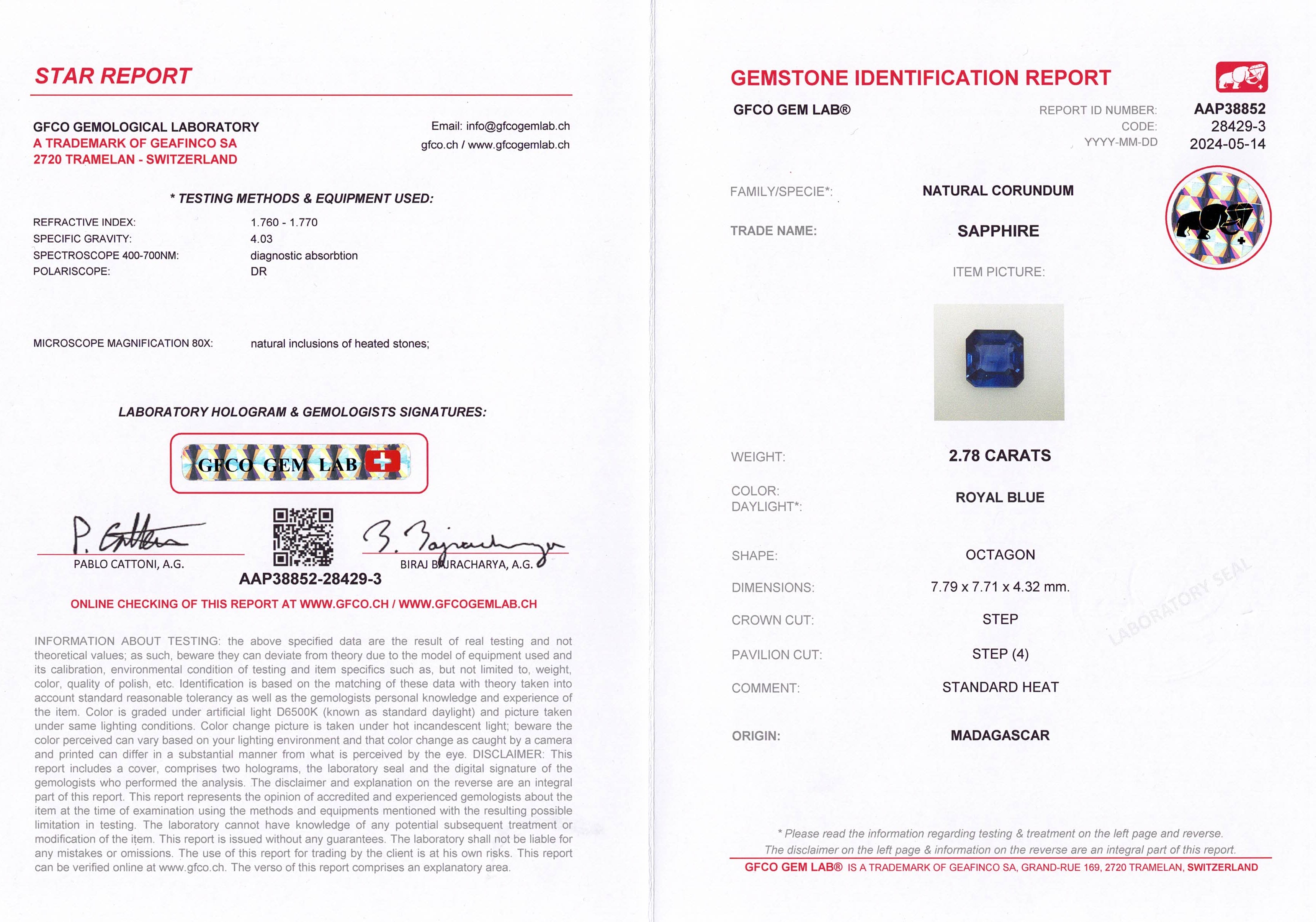 2.78ct Royal Blue Sapphire