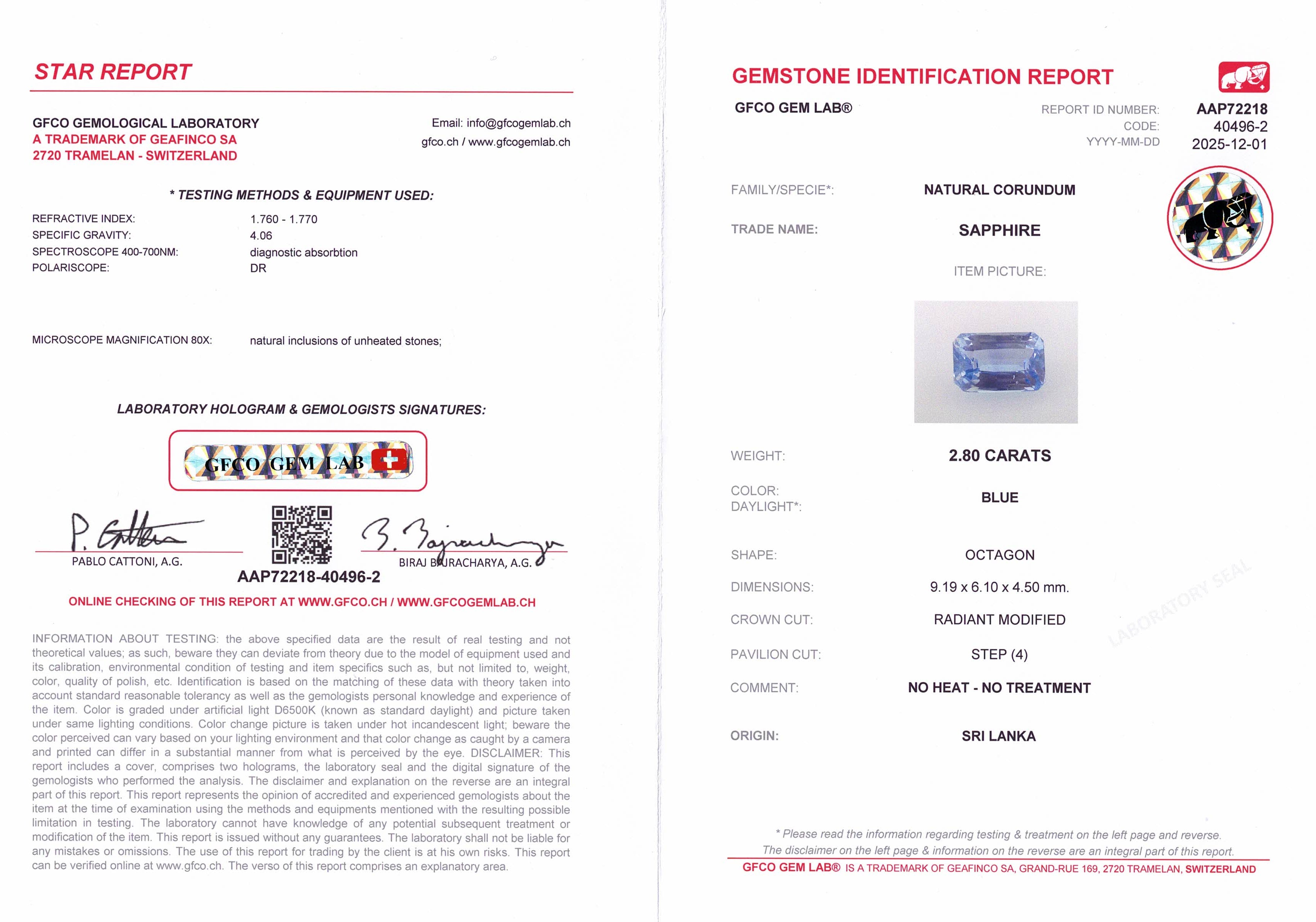 2.80ct Blue Sapphire Radiant Cut Unheated Sri Lanka Origin