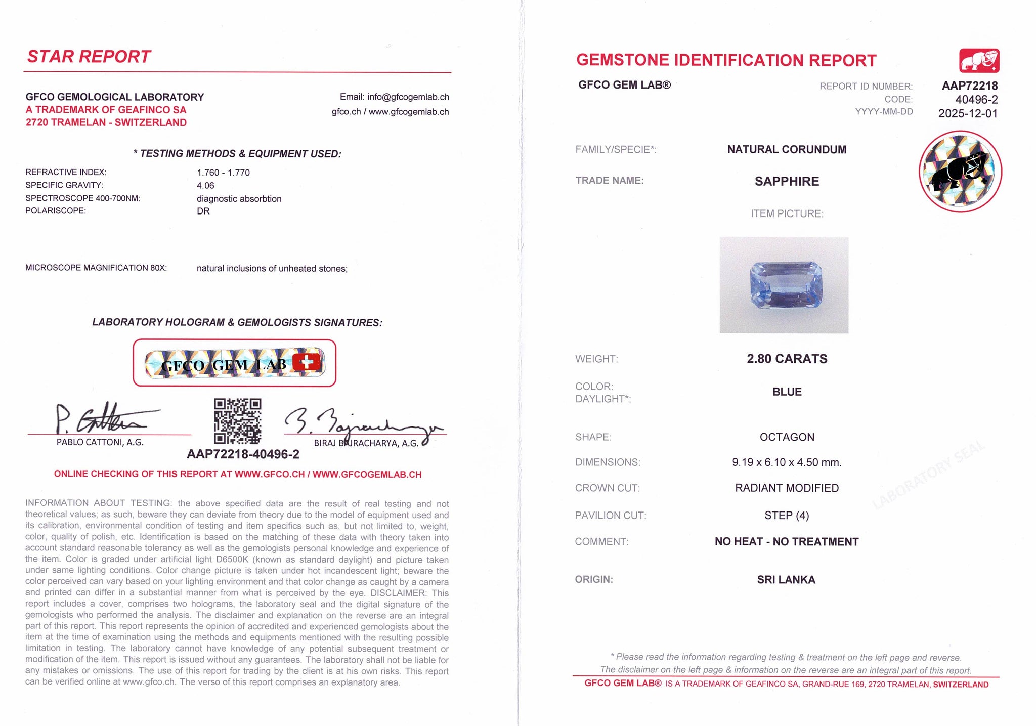 2.80ct Blue Sapphire Radiant Cut Unheated Sri Lanka Origin