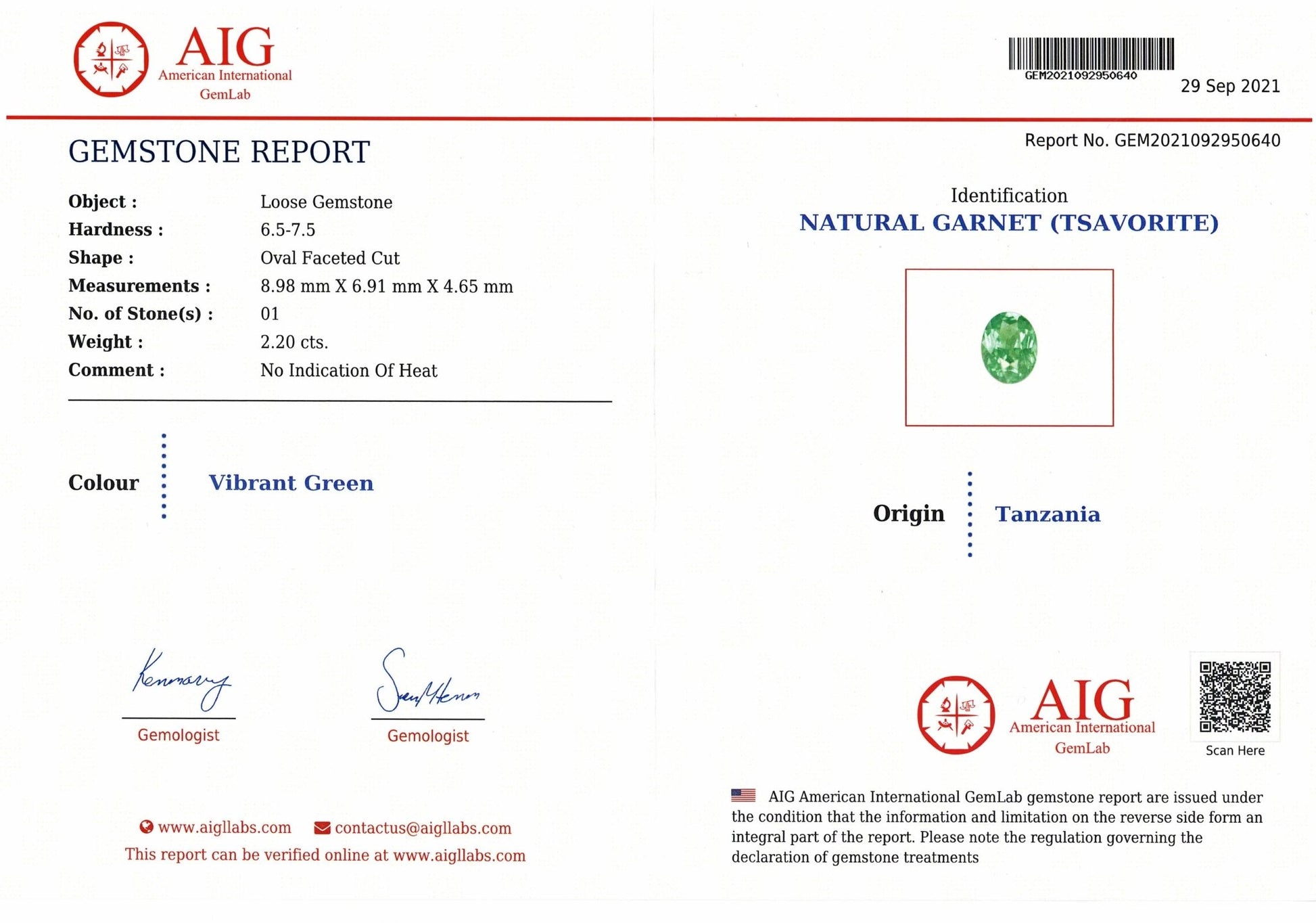 2.20ct Tsavorite Garnet - The Sapphire Merchant