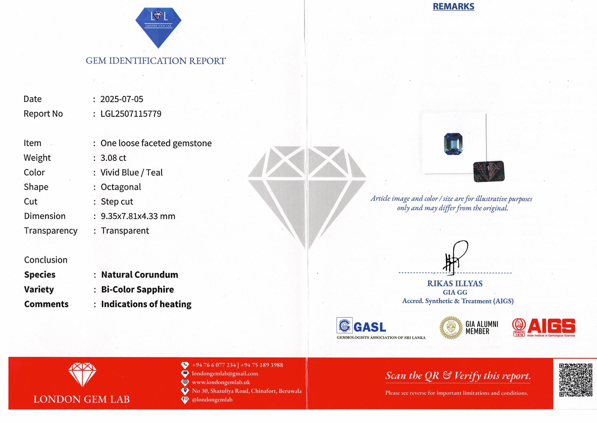 3.08ct Peacock Blue Sapphire