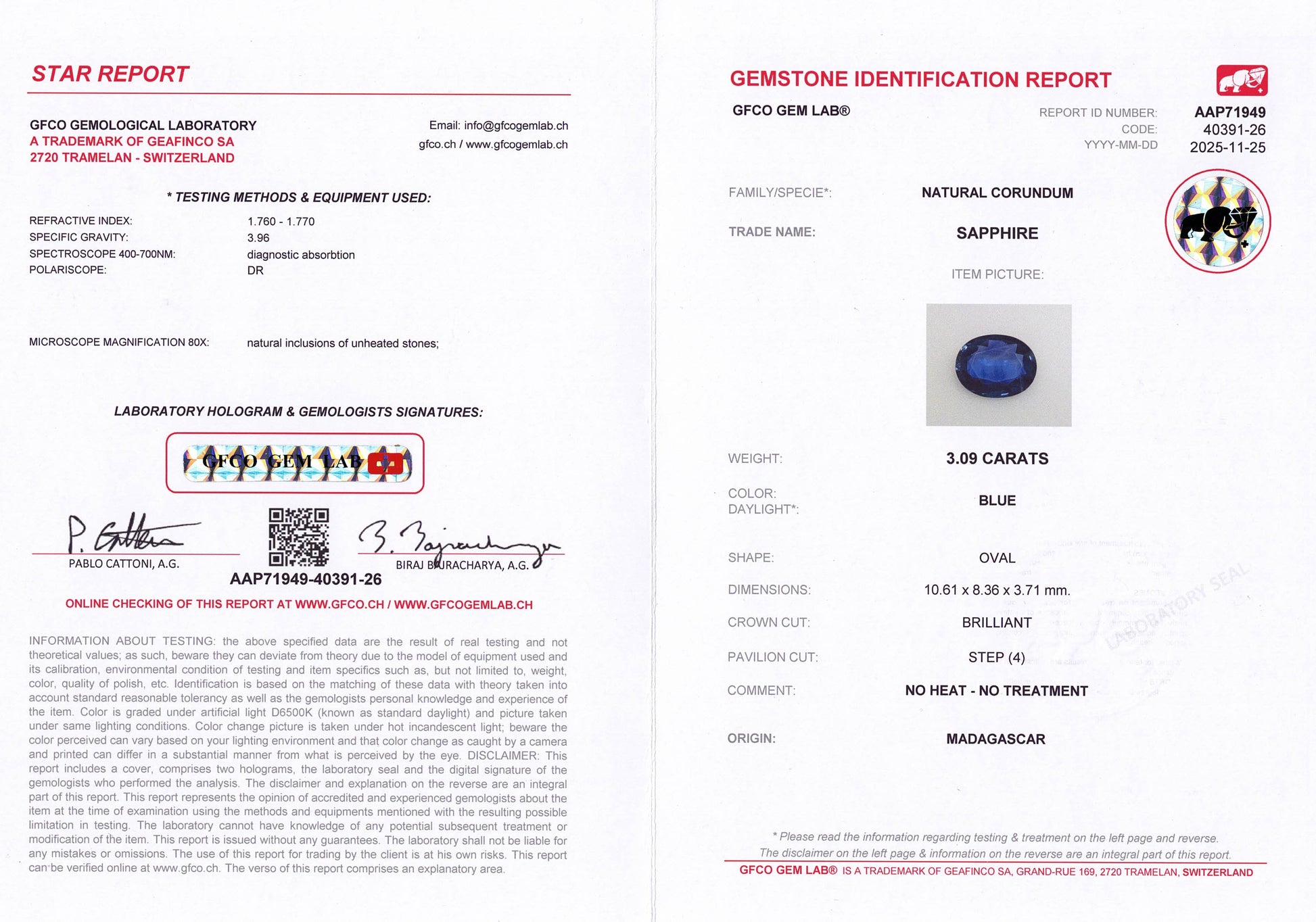 3.09ct Blue Sapphire Oval Cut