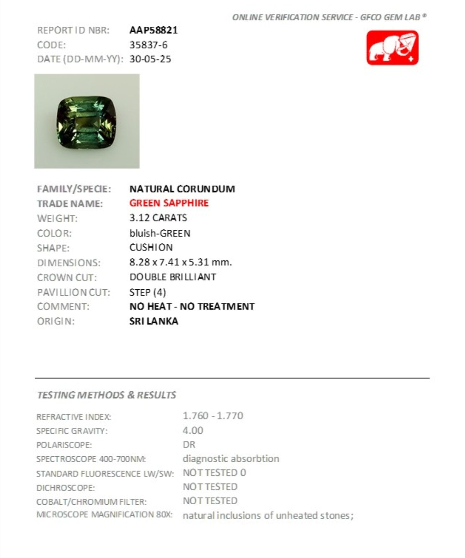 3.12ct Green Sapphire - The Sapphire Merchant