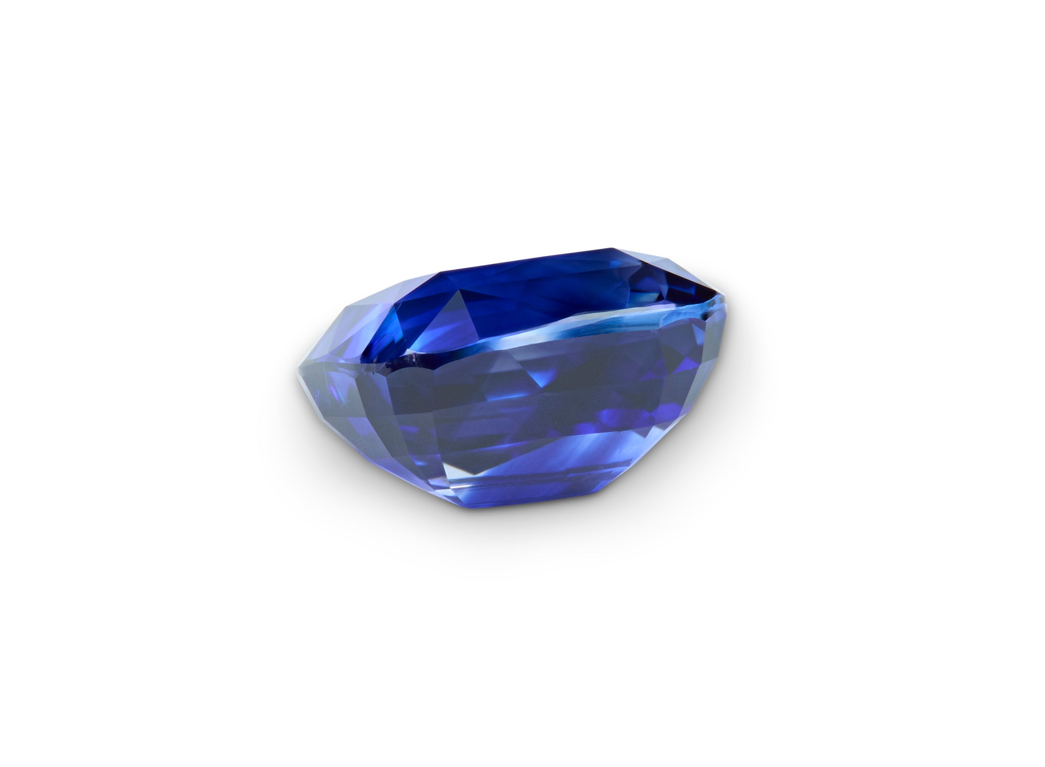 3.13ct Royal Blue Sapphire Square Cushion on white background to show clarity.