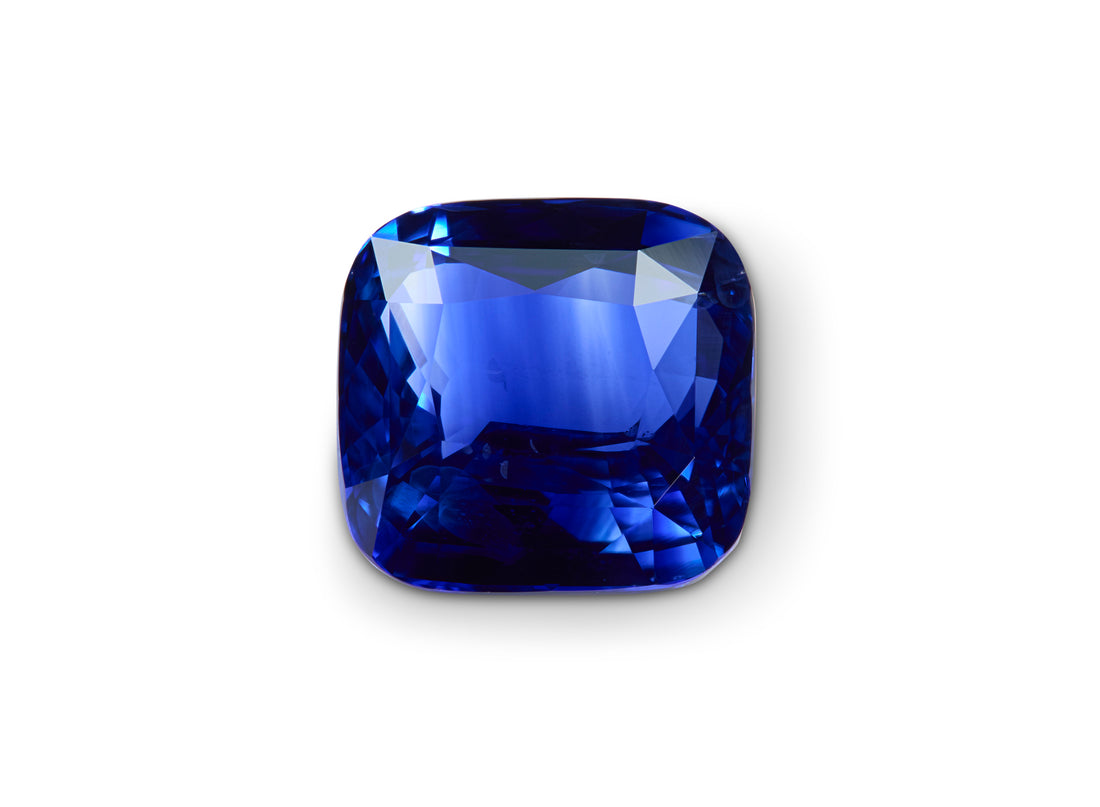 3.13ct Royal Blue Sapphire Square Cushion on white background to show clarity.