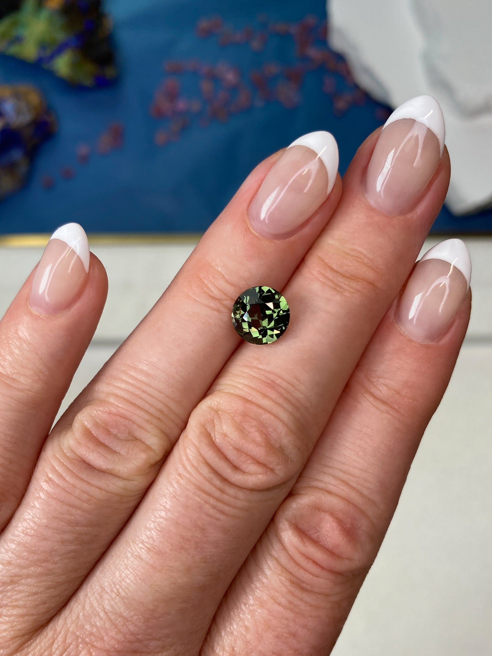 3.55ct Green Sapphire Round Checkerboard Cut