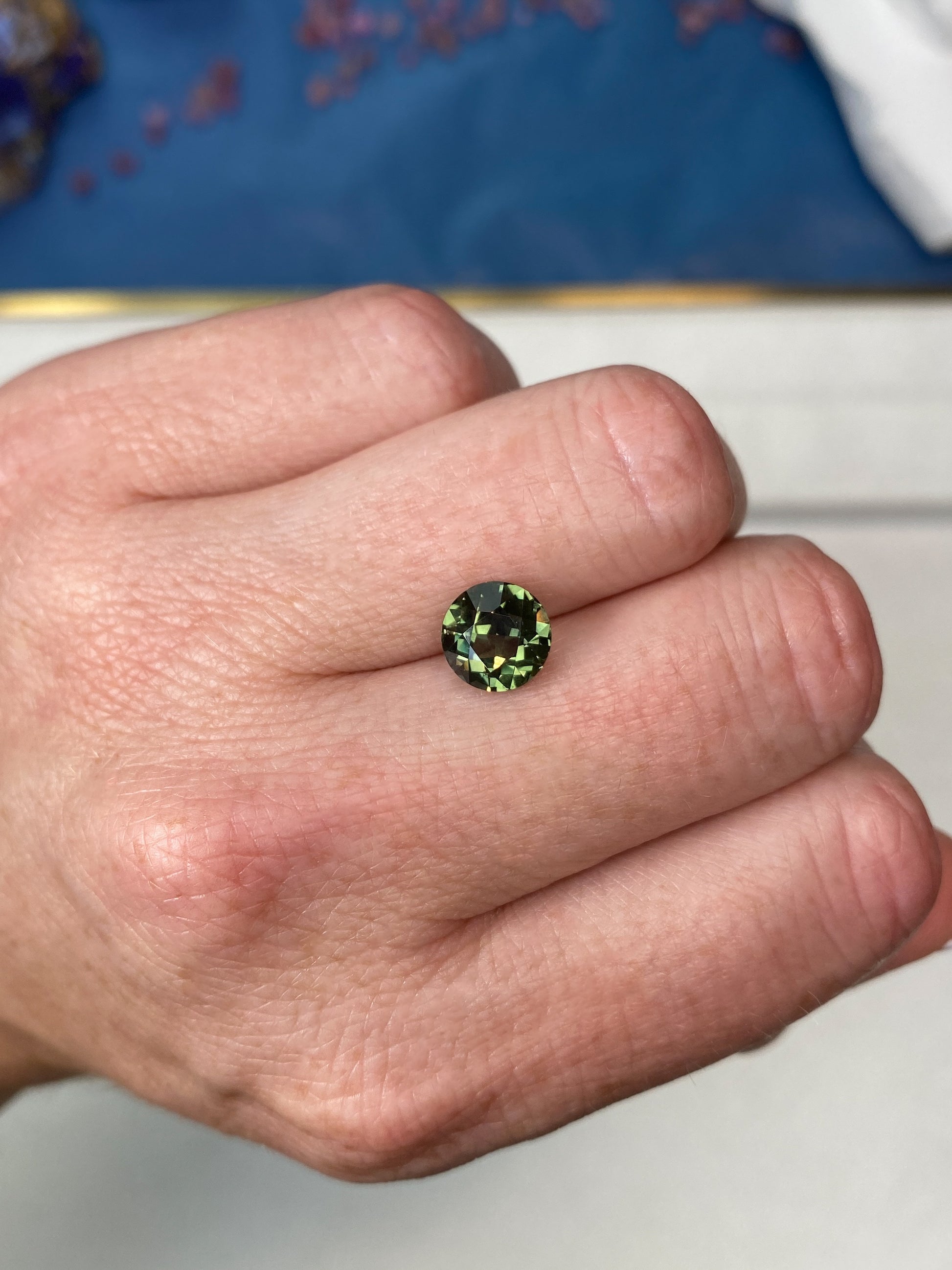 3.55ct Green Sapphire Round Checkerboard Cut