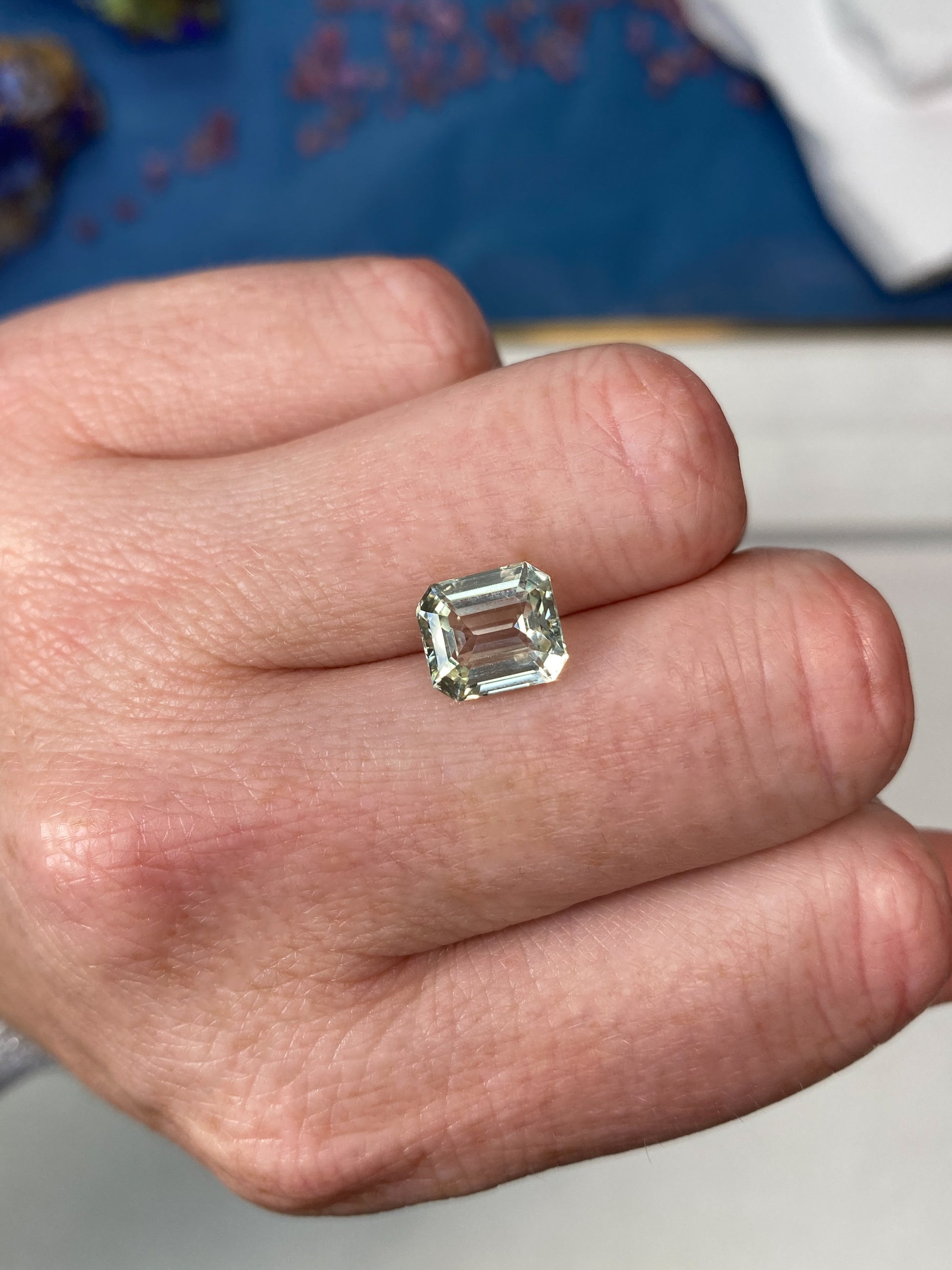 3.55ct Mint Green Sapphire Emerald Cut Unheated