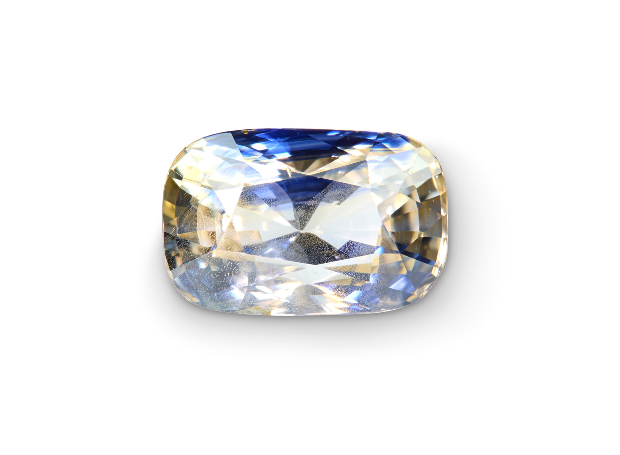 3.64ct Bi-Color Blue & Yellow Ceylon Sapphire on white background to show clarity