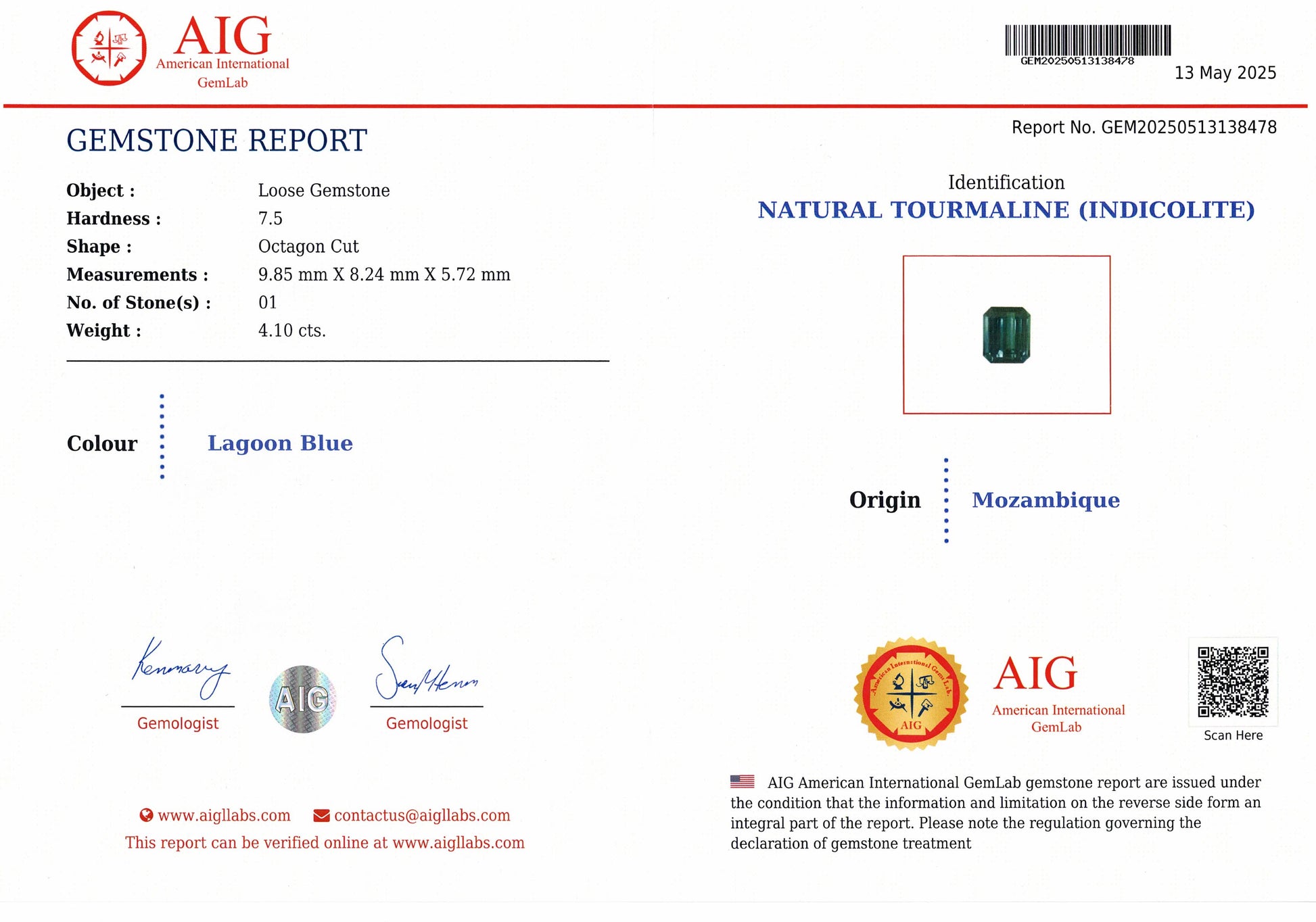 4.10ct Lagoon Blue Tourmaline