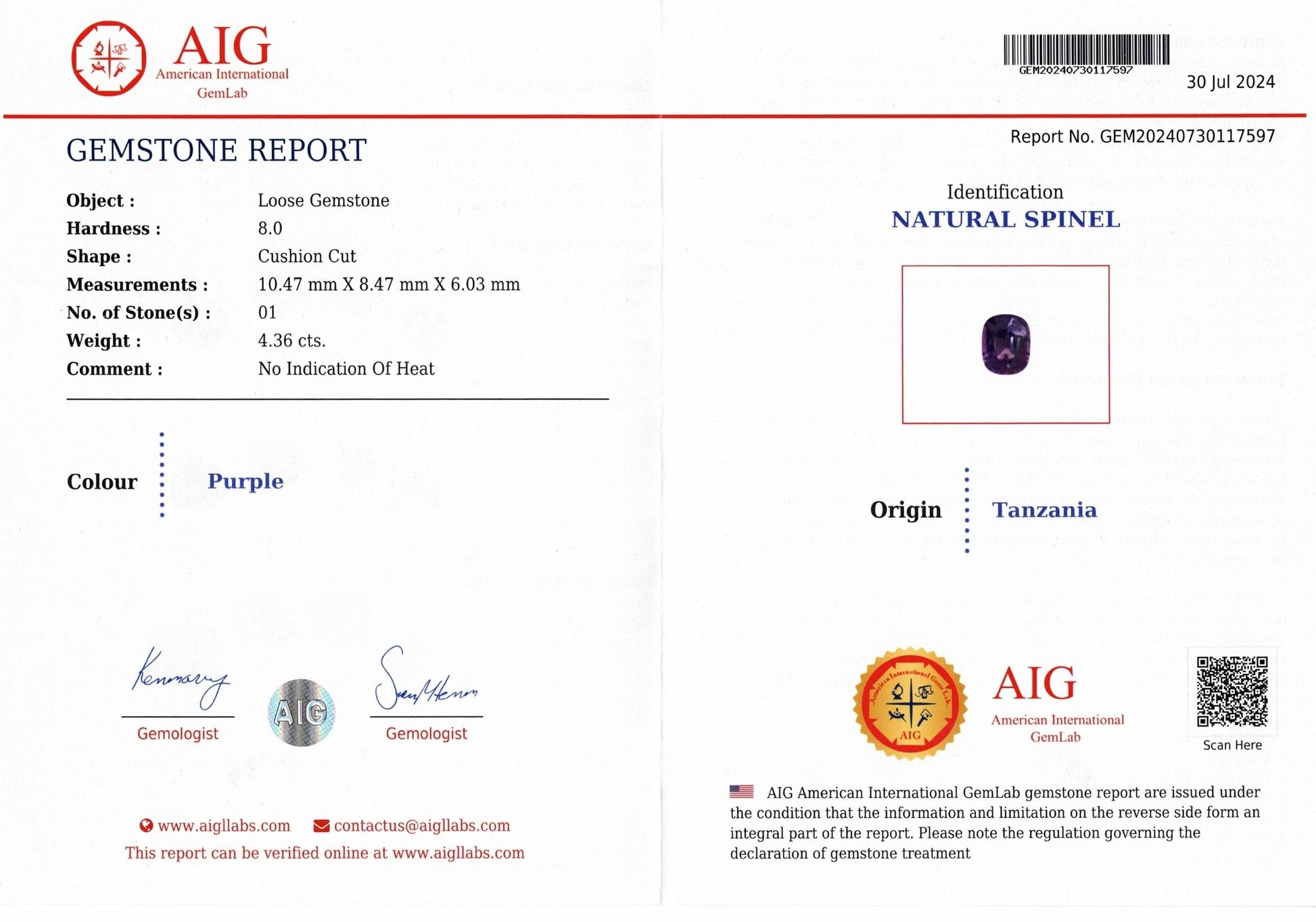 4.36ct Purple Spinel - The Sapphire Merchant