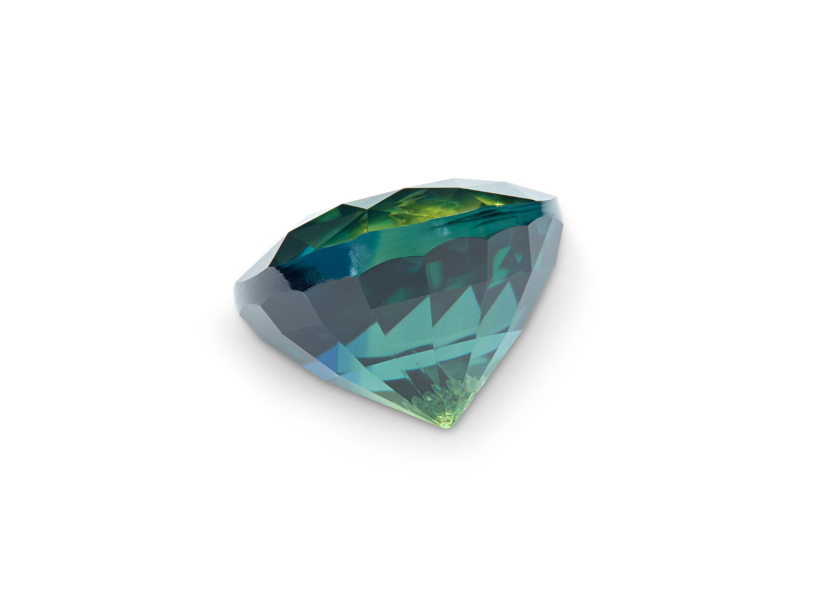 5.01ct Part Sapphire, Round Brilliant Cut on white background to show scale.