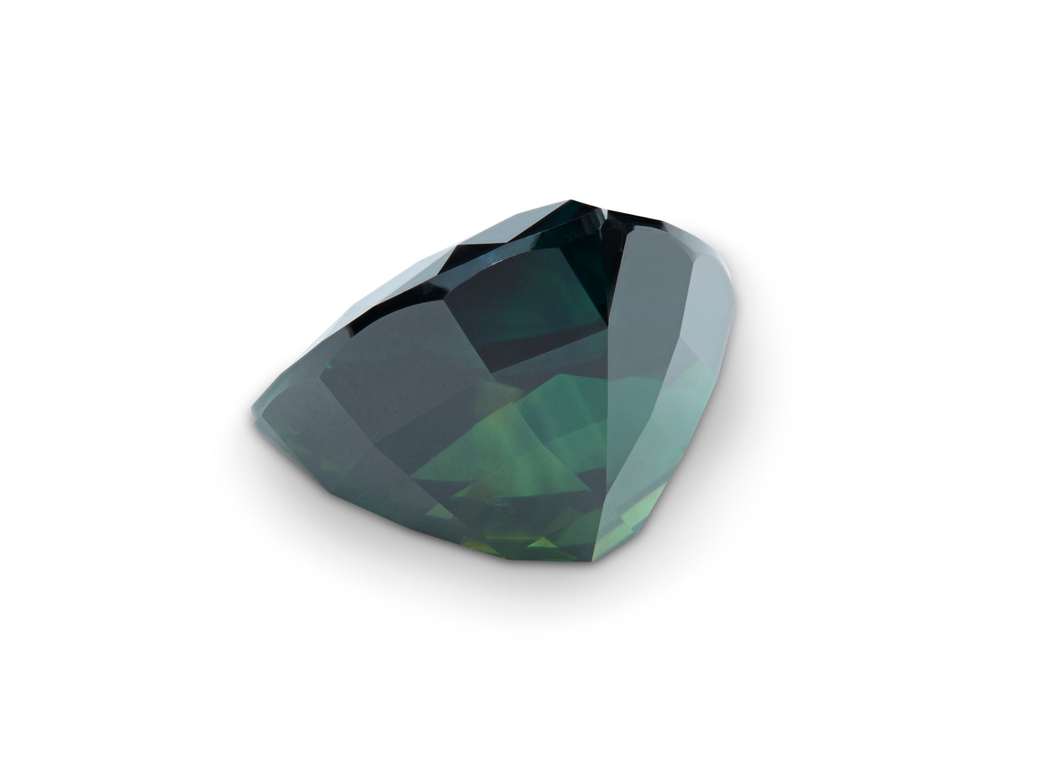 5.15ct Greenish Blue Sapphire Trillion Cut Australian Origin on white background to show clarity