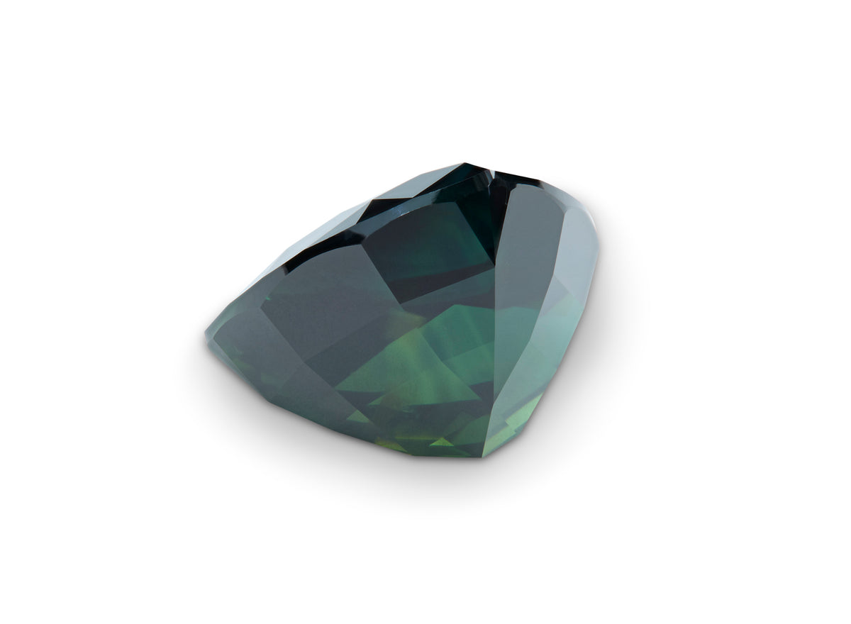 5.15ct Greenish Blue Sapphire Trillion Cut Australian Origin on white background to show clarity