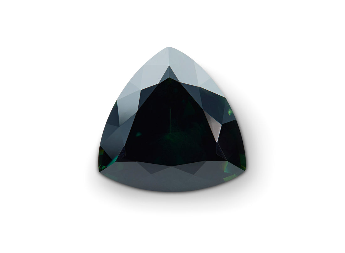 5.15ct Greenish Blue Sapphire Trillion Cut Australian Origin on white background to show clarity