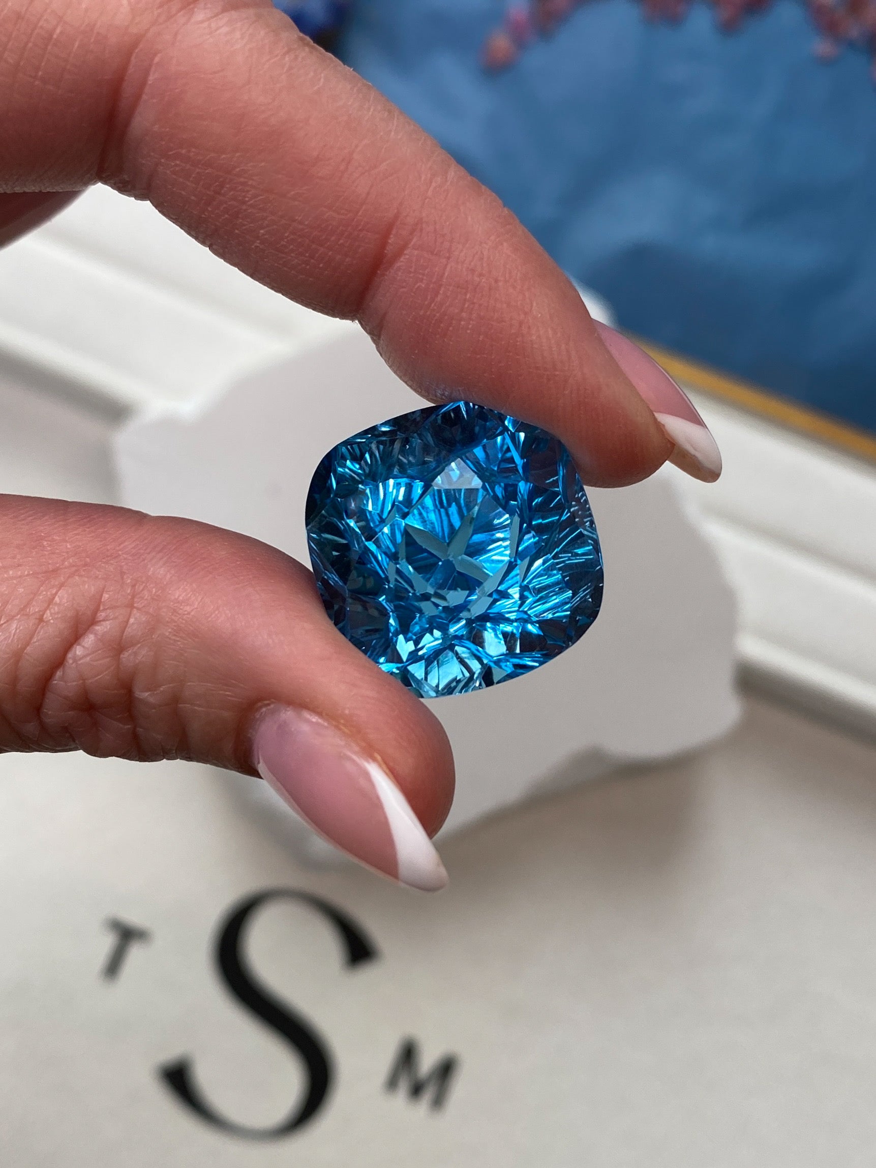 53.85ct Swiss Blue Topaz Custom Cushion Cut