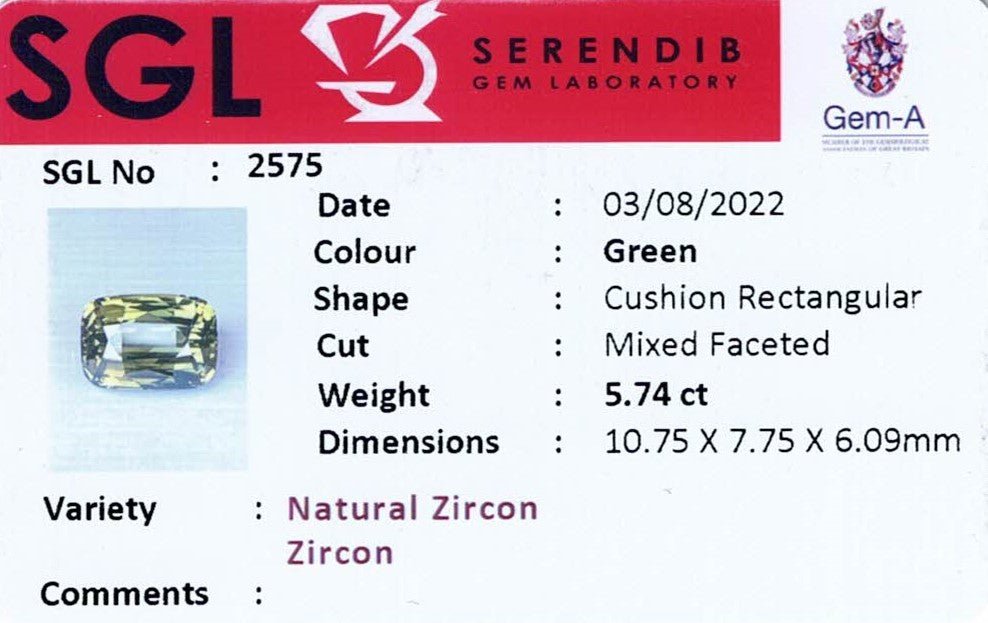 5.74ct Olive Zircon - The Sapphire Merchant