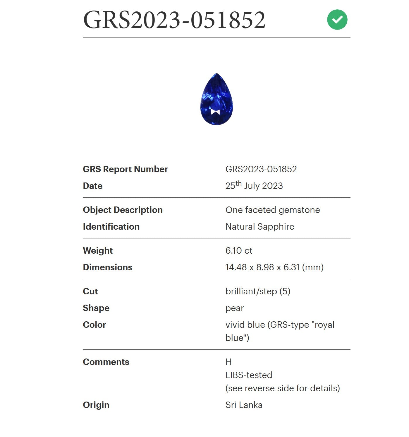 6.10ct Royal Blue Sapphire - The Sapphire Merchant