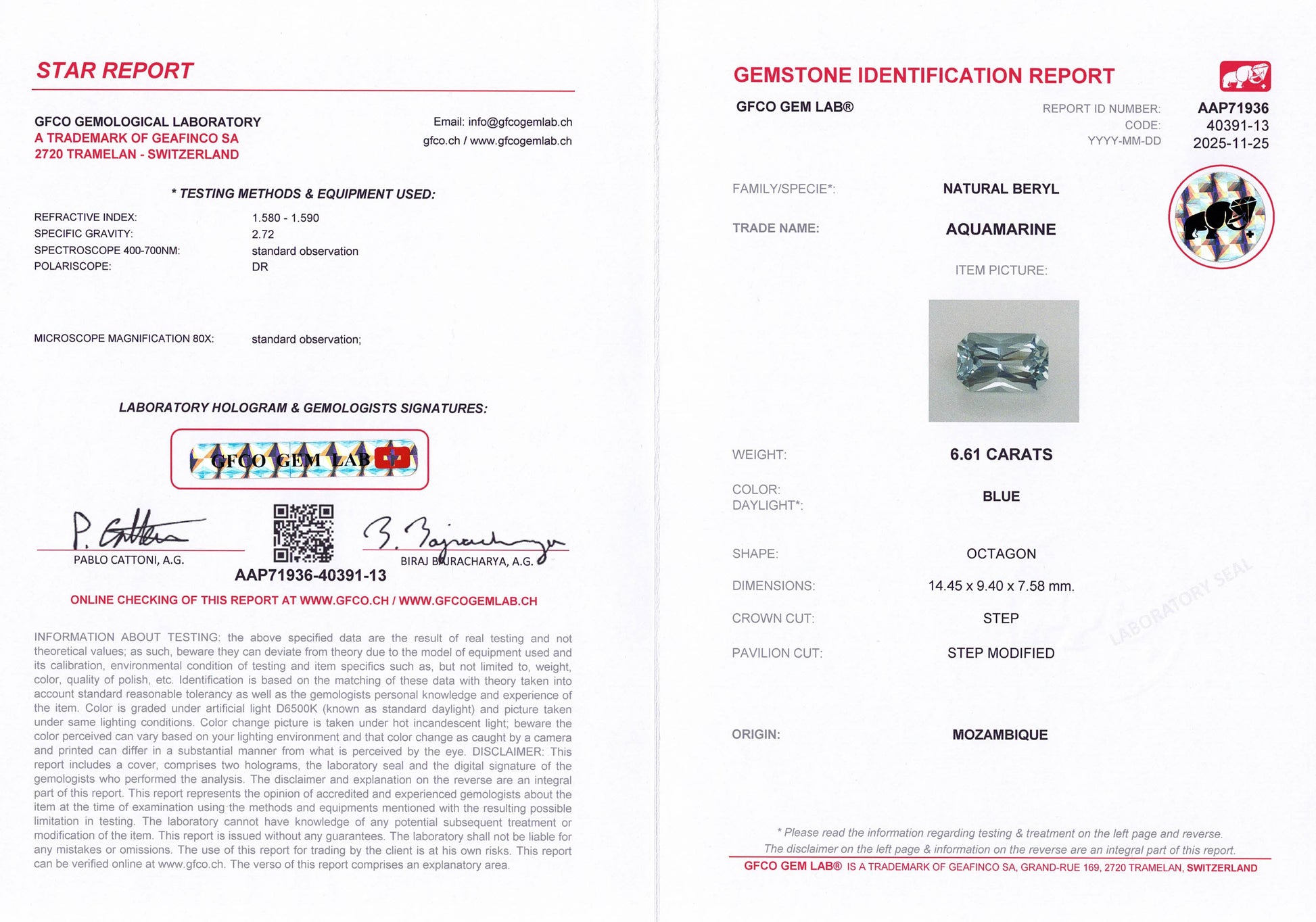 6.61ct Aquamarine Radiant Cut