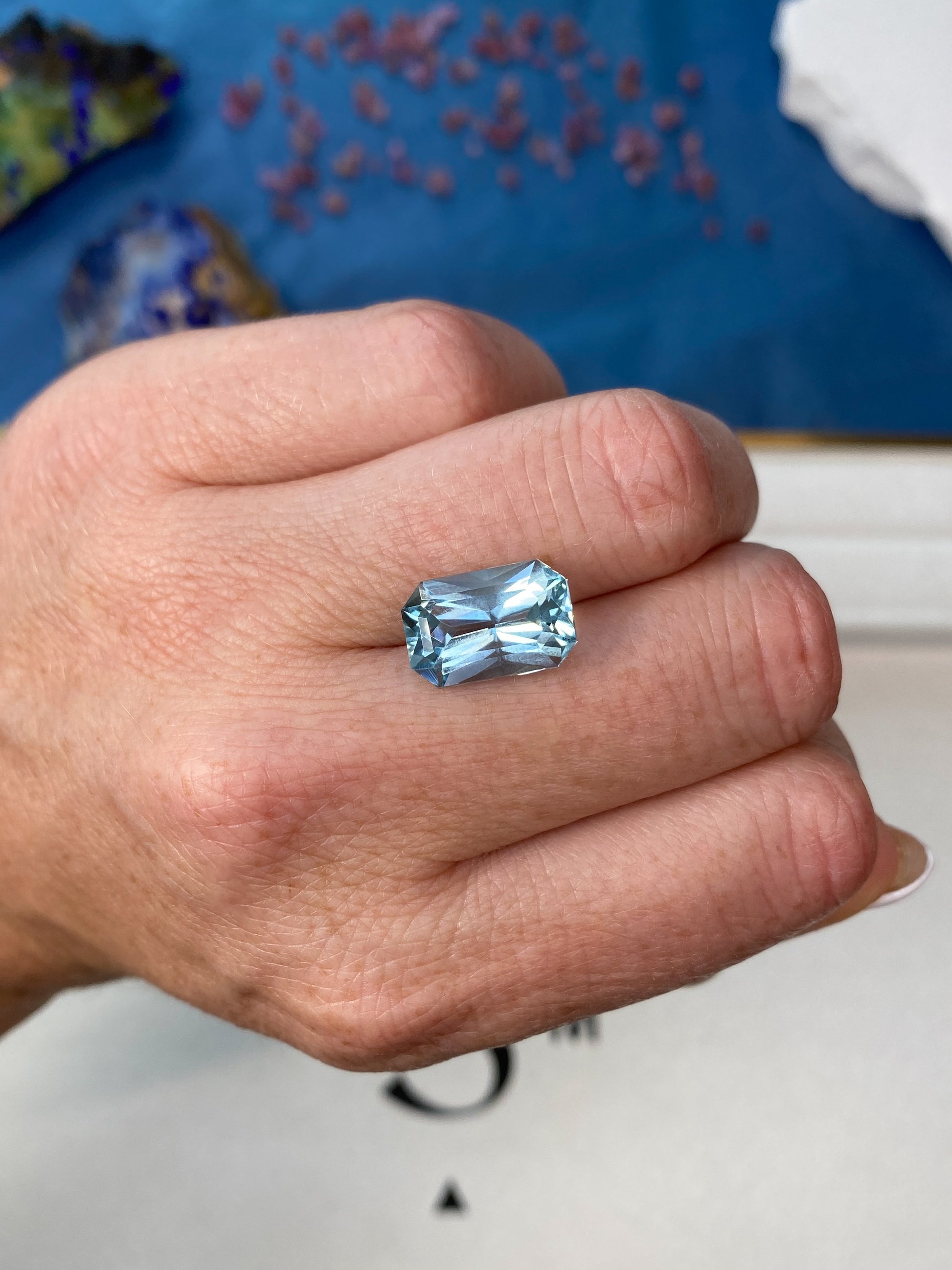 6.61ct Aquamarine Radiant Cut On Hand