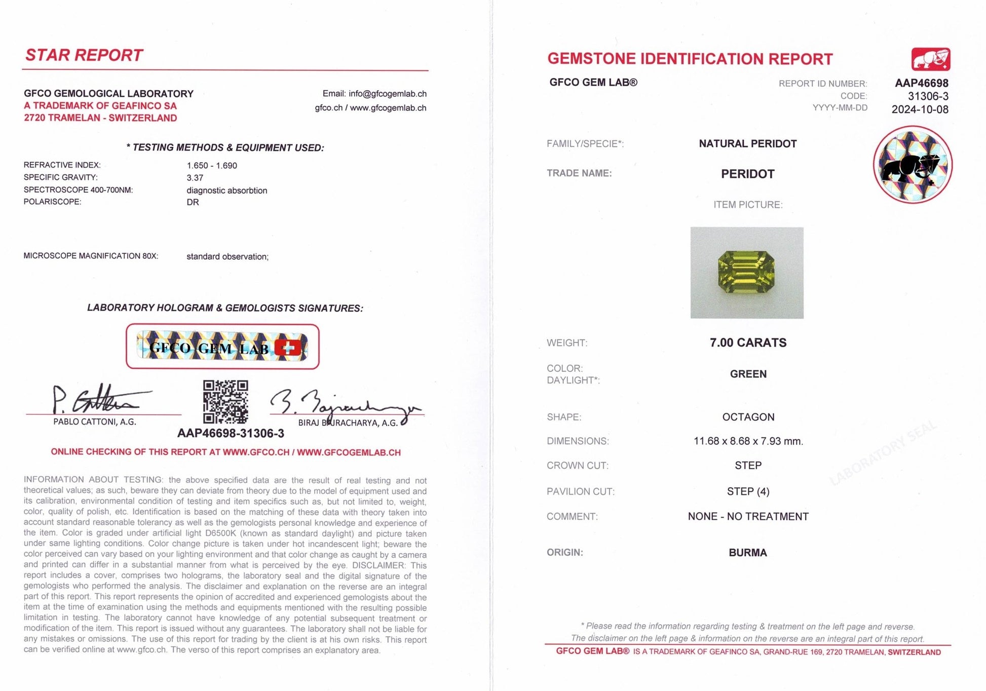 7.00ct Burmese Peridot - The Sapphire Merchant