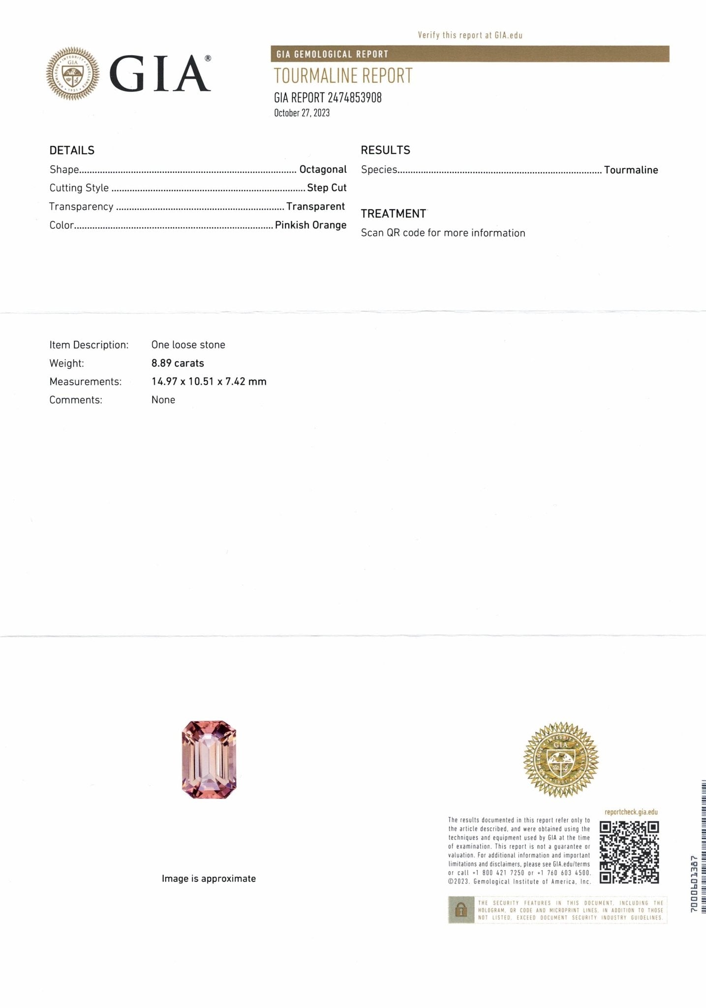 8.89ct Peach Tourmaline - The Sapphire Merchant